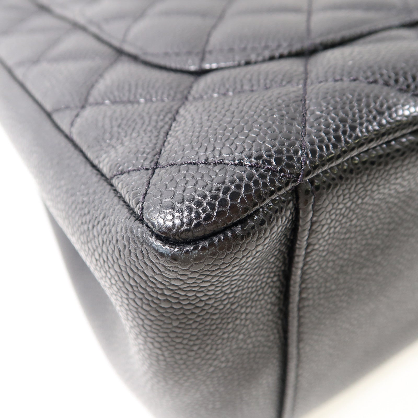 CHANEL 菱格Caviar皮革Grand Shopping Tote Bag金扣鏈帶肩背袋黑色