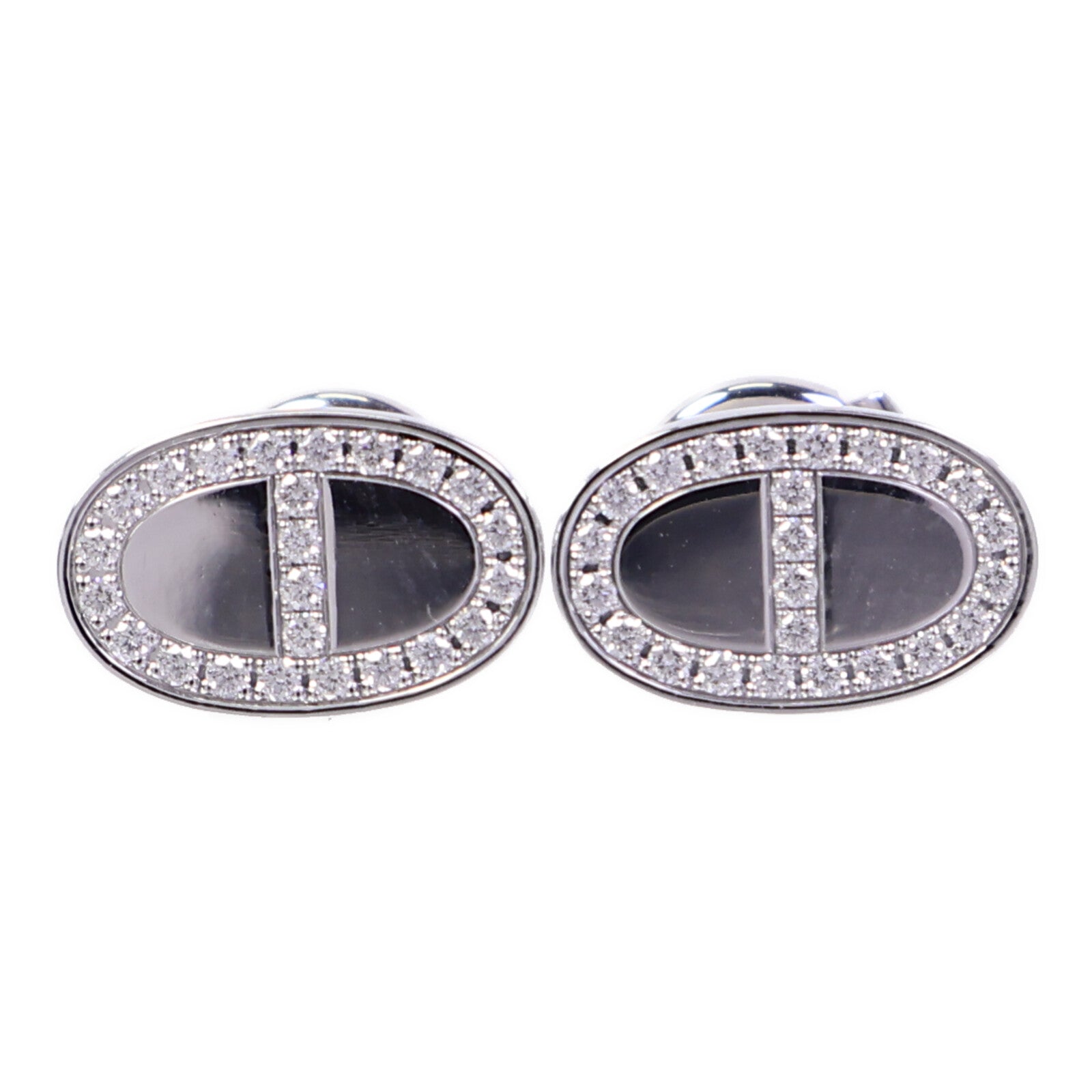 HERMES 18K白金Chaine d'ancre Contour Stud Earrings鑽石耳環