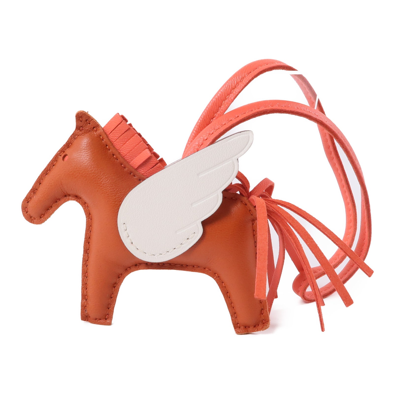 HERMES Swift皮革Rodeo Peogase PM掛飾Rose Texas/棕色/粉紅色/白色