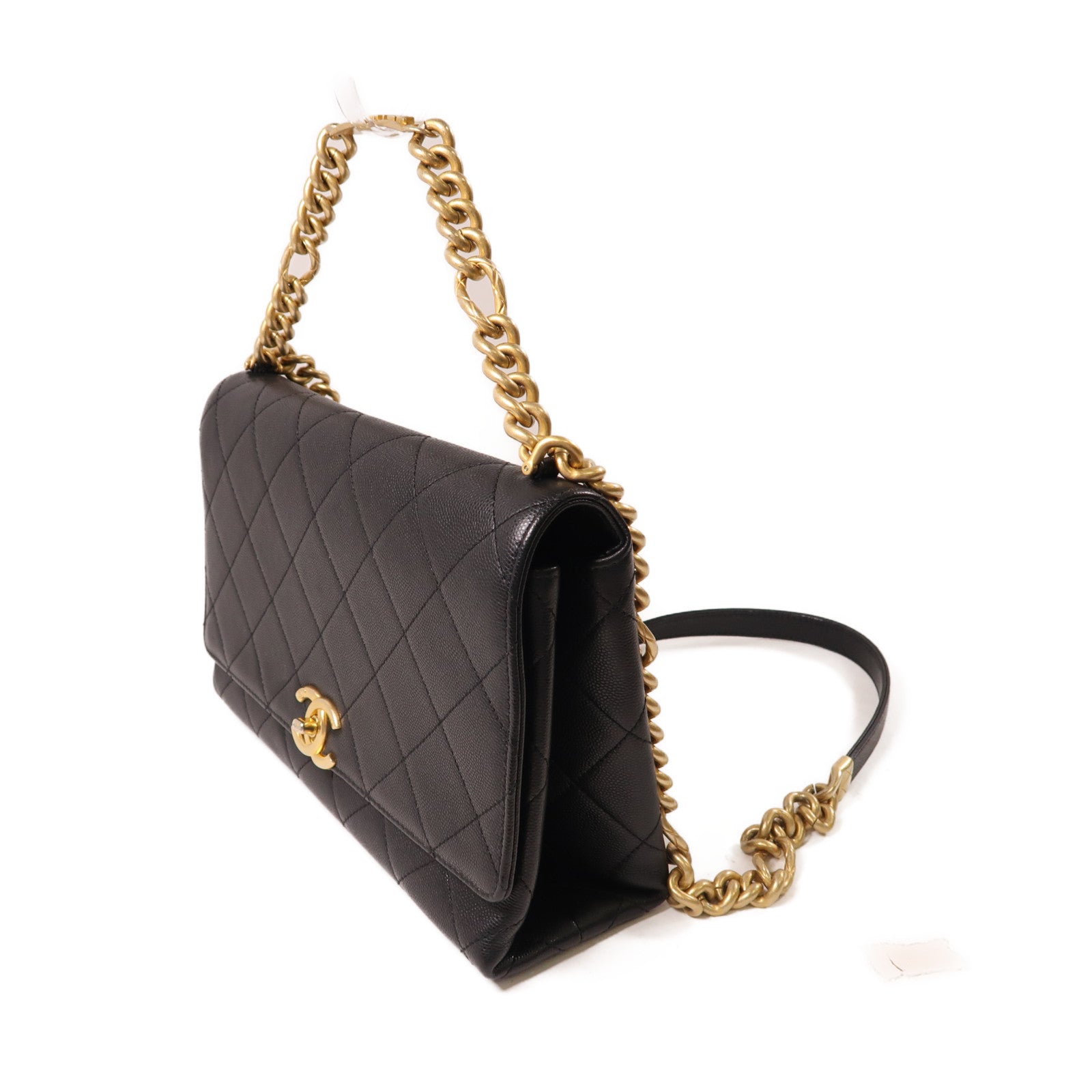 CHANEL 牛皮皮革Shoulder Bag金扣鏈帶手挽肩背兩用袋黑色