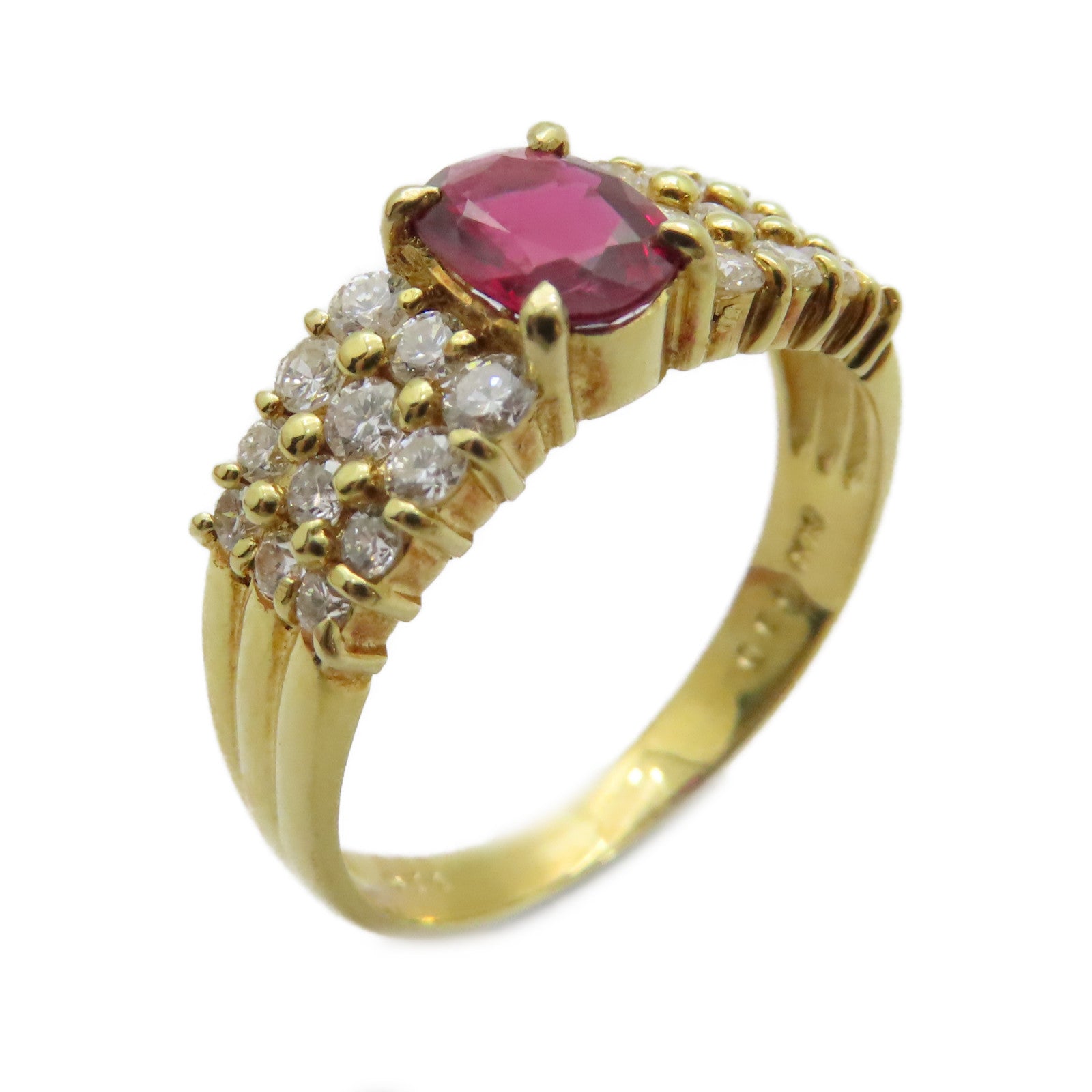 JEWELRY 18K黃金Ruby Diamond Ring 0.74ct紅寶石/0.59ct鑽石戒指US#6.75