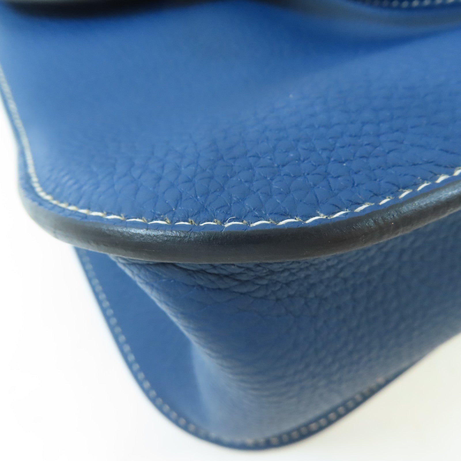 HERMES Clemence皮革Halzan 31金扣手挽肩背兩用袋Bleu Brighton/藍色