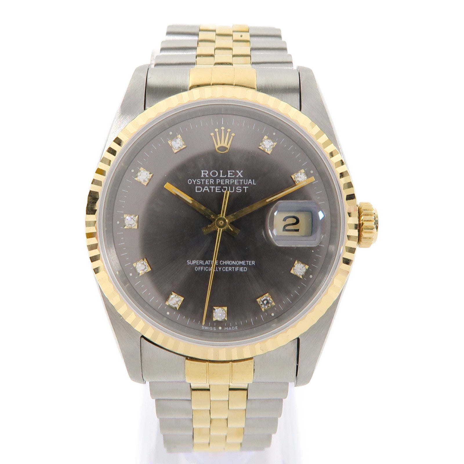 ROLEX Datejust不鏽鋼/18K黃金手錶自動機芯灰色