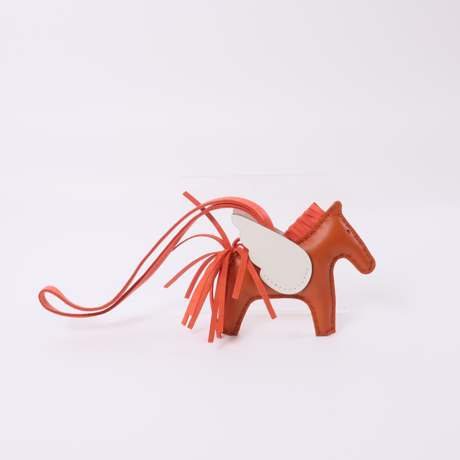 HERMES Swift皮革Rodeo Peogase PM掛飾Rose Texas/棕色/粉紅色/白色