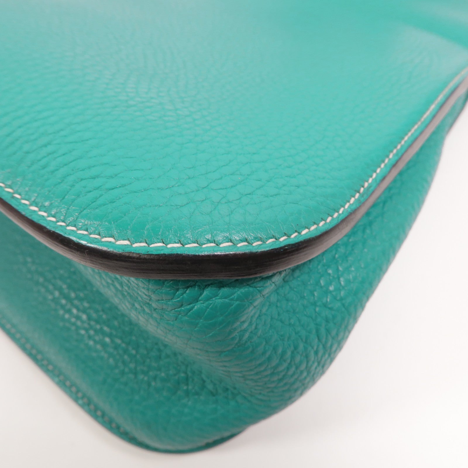HERMES Clemence皮革Halzan 31手挽肩背兩用袋Bleu Paon