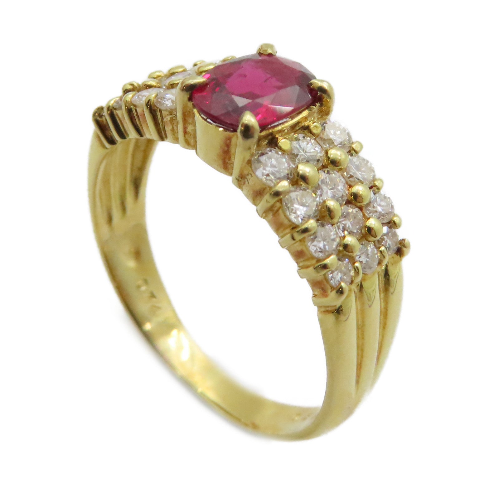JEWELRY 18K黃金Ruby Diamond Ring 0.74ct紅寶石/0.59ct鑽石戒指US#6.75