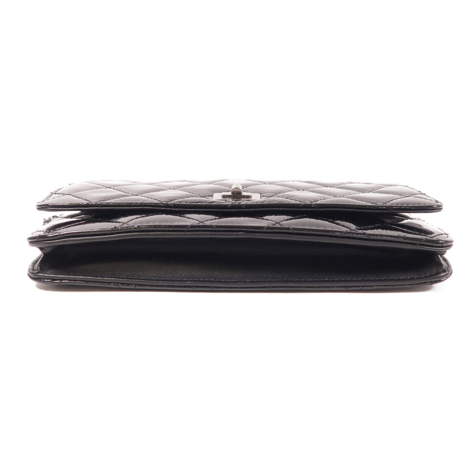 CHANEL CC SHW Wallet On Chain 2.55 Chain Shoulder Bag Patent Leather Black