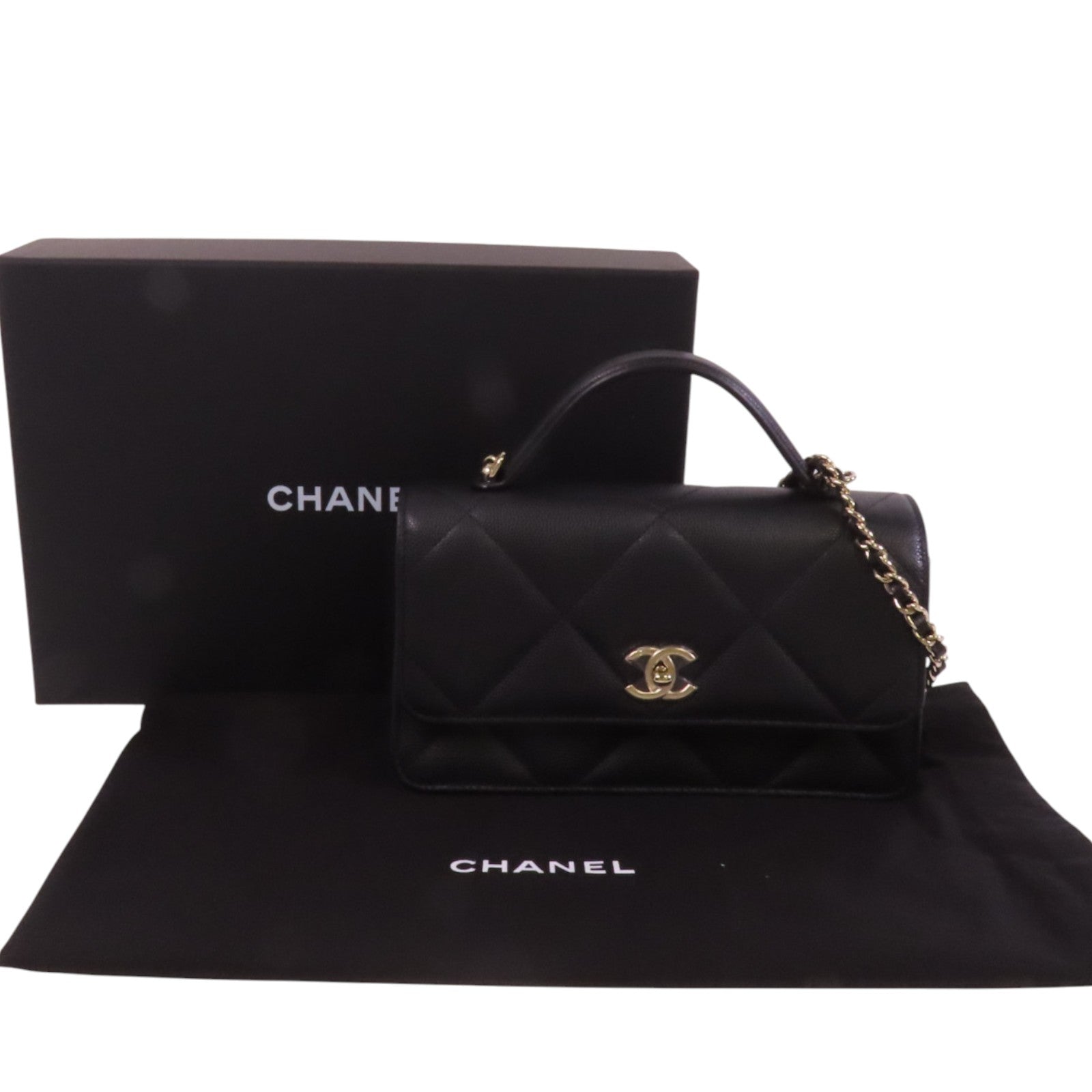 CHANEL 牛皮皮革25C WOC金扣鏈帶手挽肩背兩用袋
