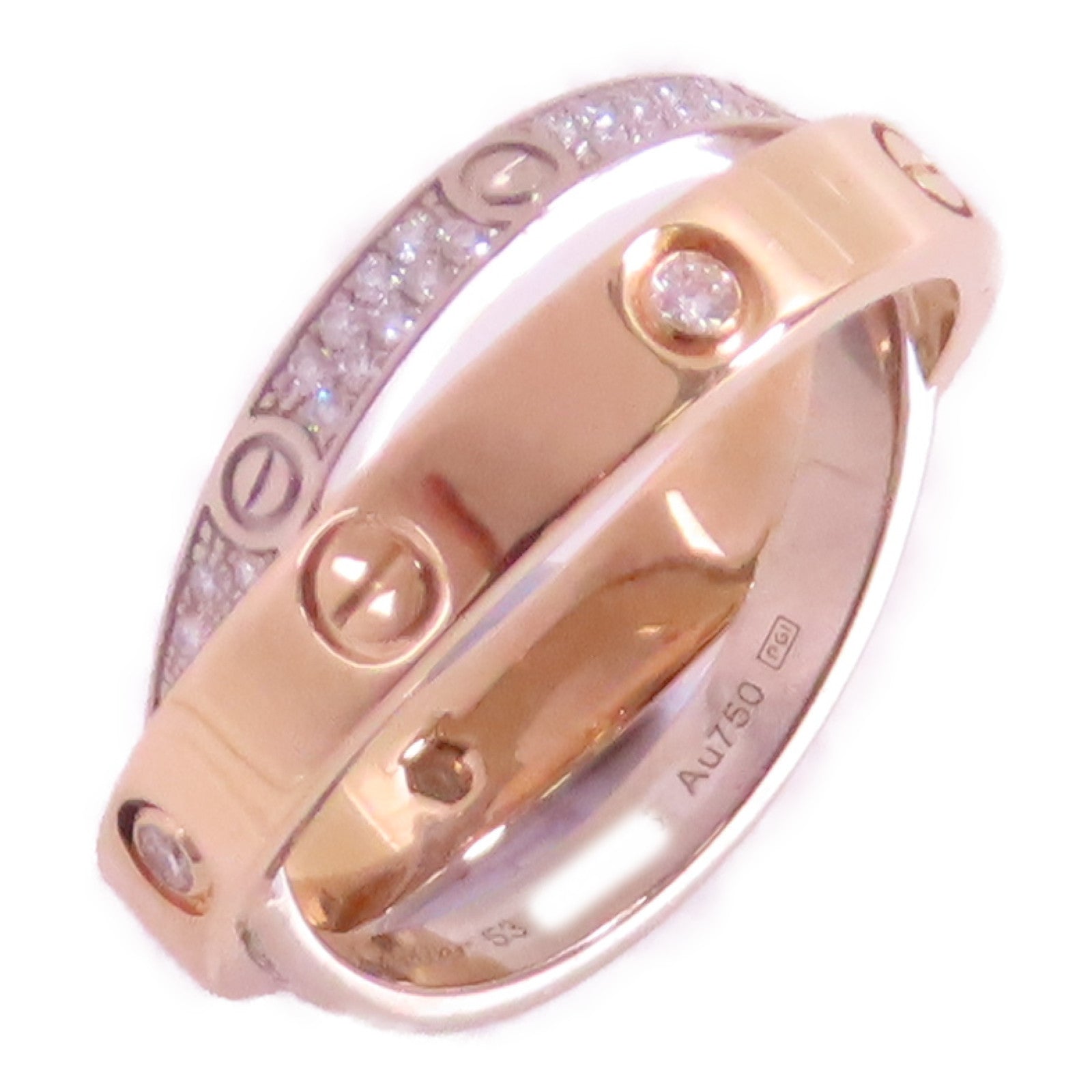 CARTIER 18K玫瑰金/白金/鑽石Love Diamond Ring戒指Cartier#53/US#6.5