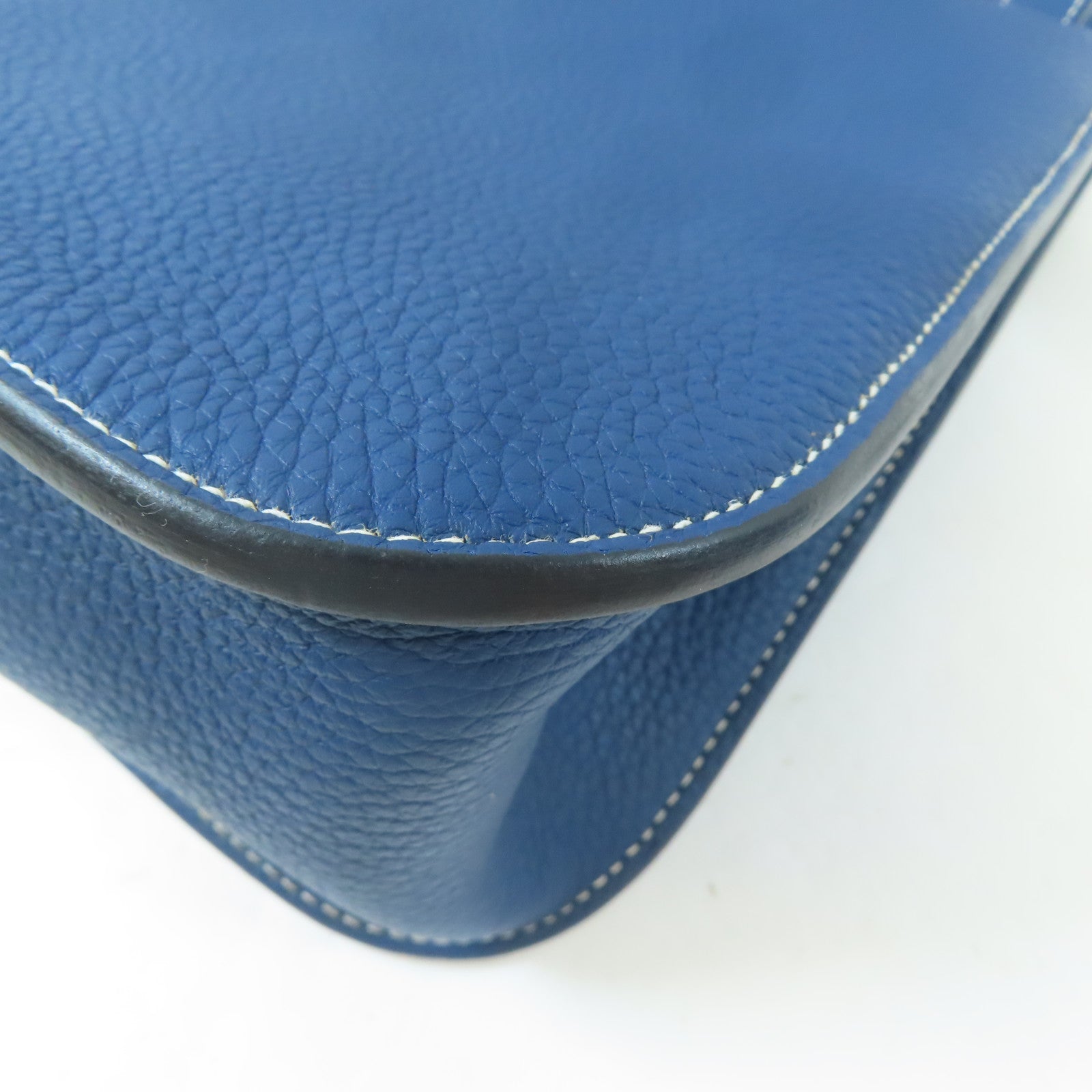 HERMES Clemence皮革Halzan 31金扣手挽肩背兩用袋Bleu Brighton/藍色