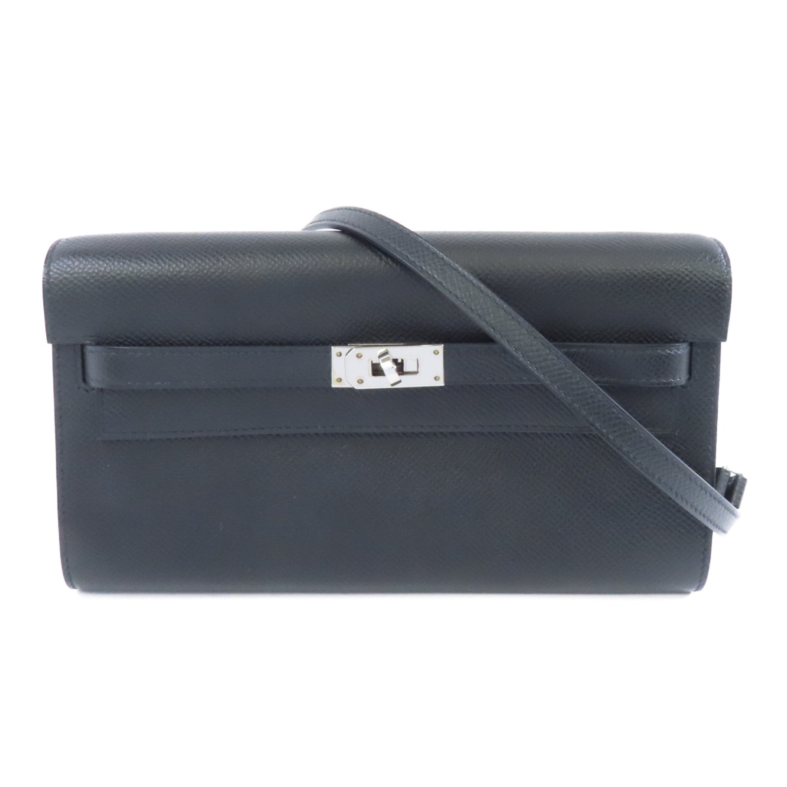 HERMES Epsom皮革Kelly To Go銀扣肩背袋黑色