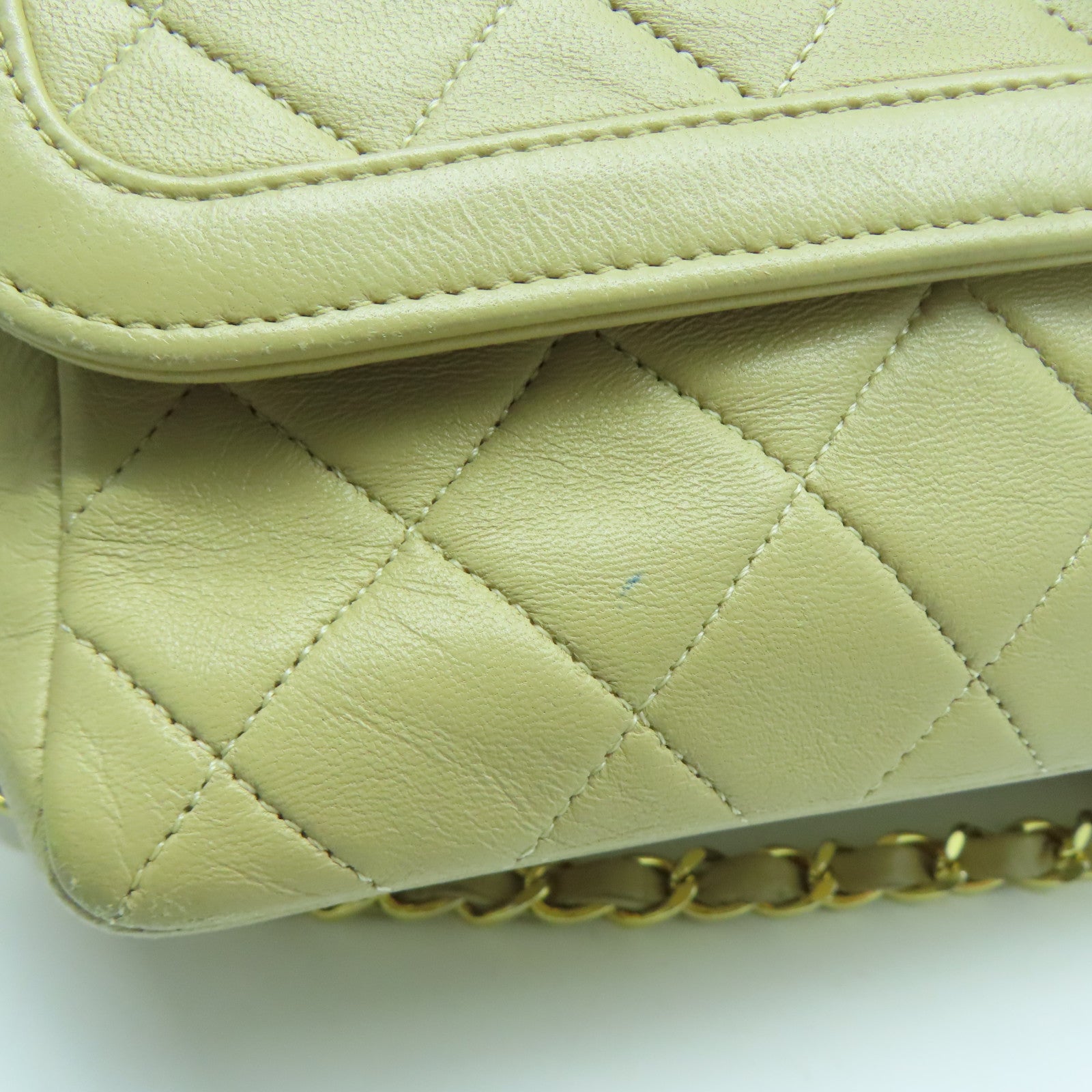 CHANEL 【清倉大減價】菱格羊皮皮革Chain Shoulder金扣鏈帶肩背袋米色