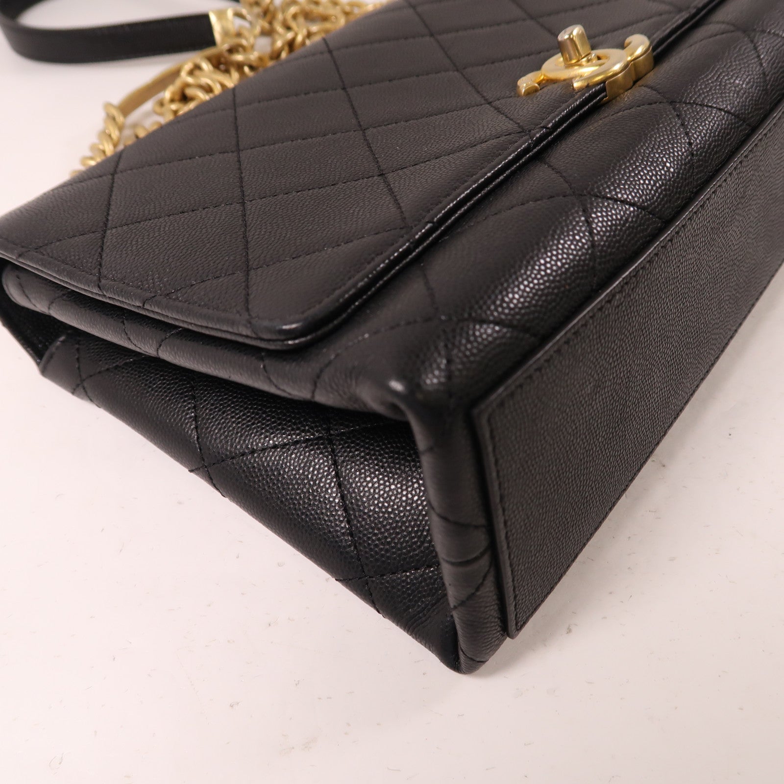 CHANEL 牛皮皮革Shoulder Bag金扣鏈帶手挽肩背兩用袋黑色