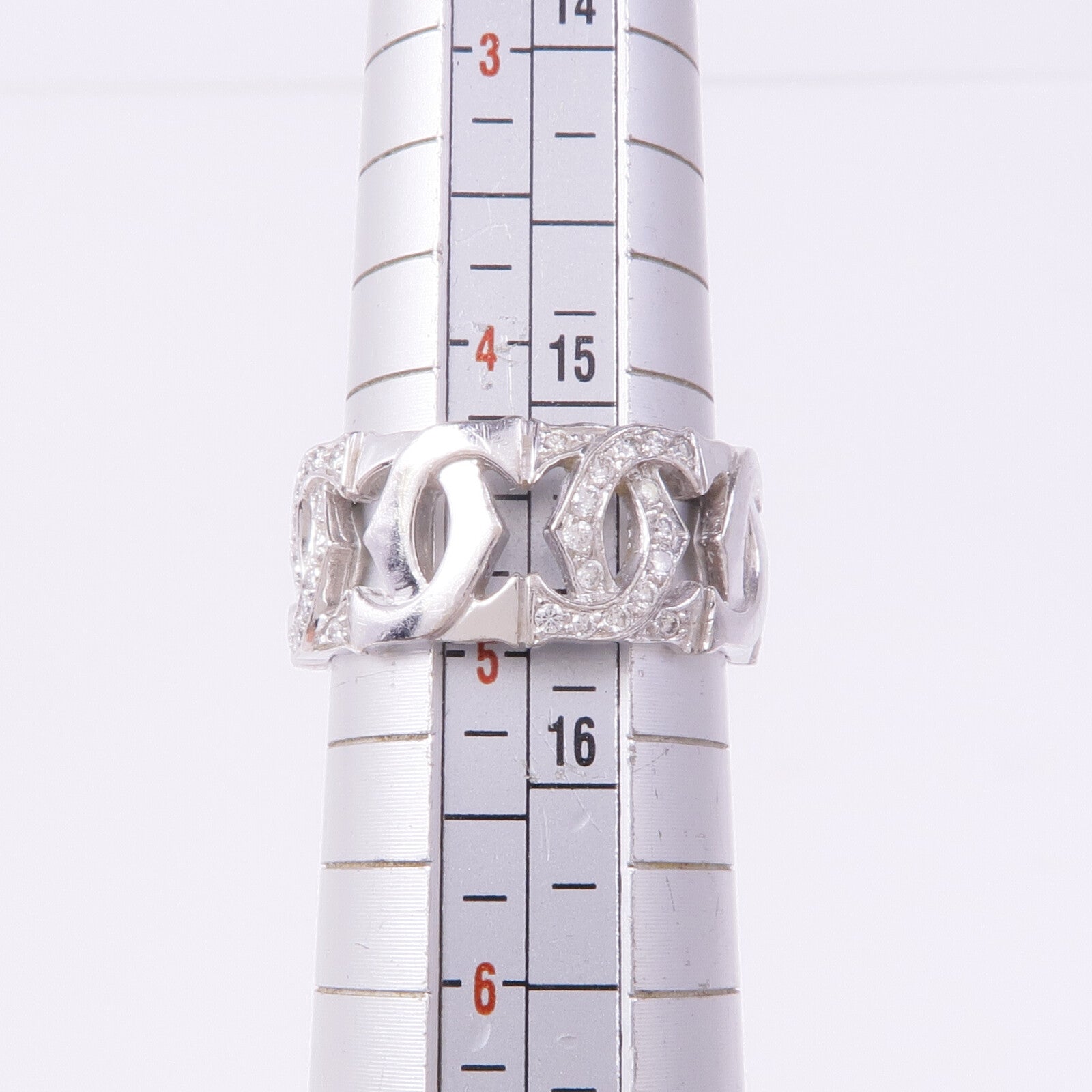 CARTIER 18K白金Double C De ring鑽石戒指Cartier#49/US#4.75