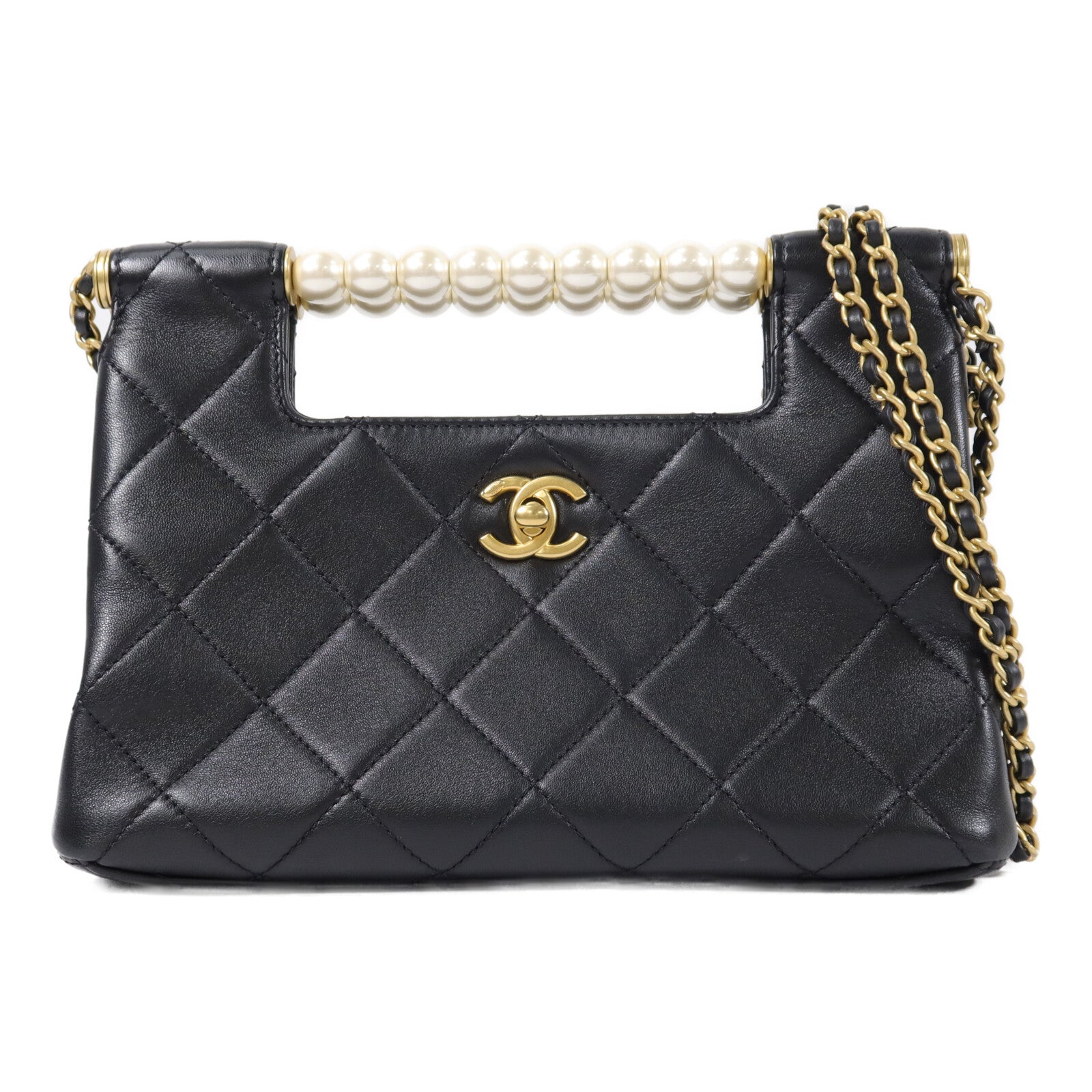 CHANEL 羊皮皮革Pearl Handle Shopping Bag鏈帶肩背袋
