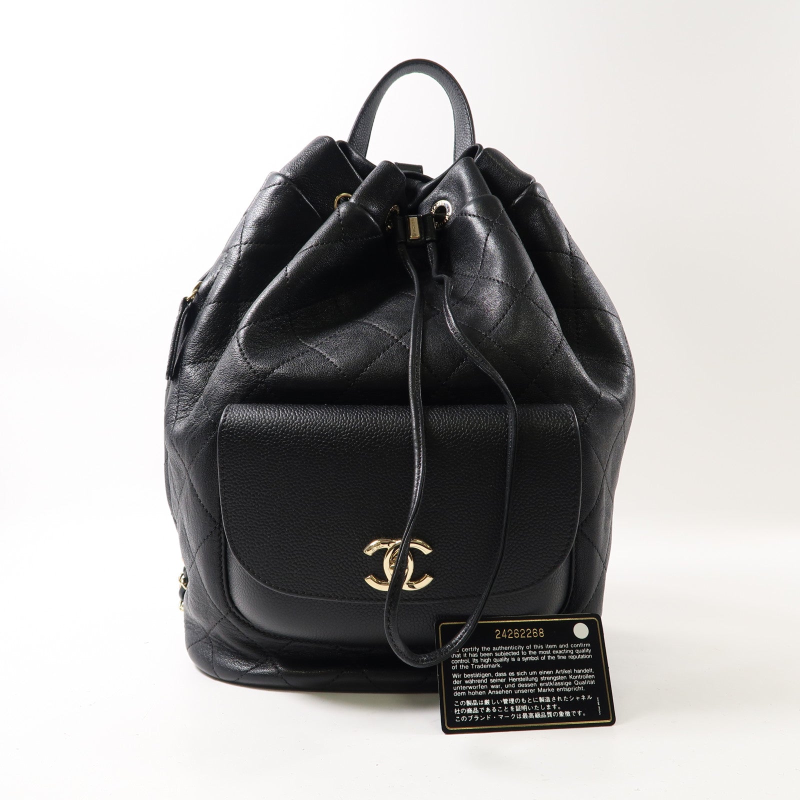 CHANEL 【激減優惠】菱格牛皮皮革Daily Round Backpack金扣背包黑色