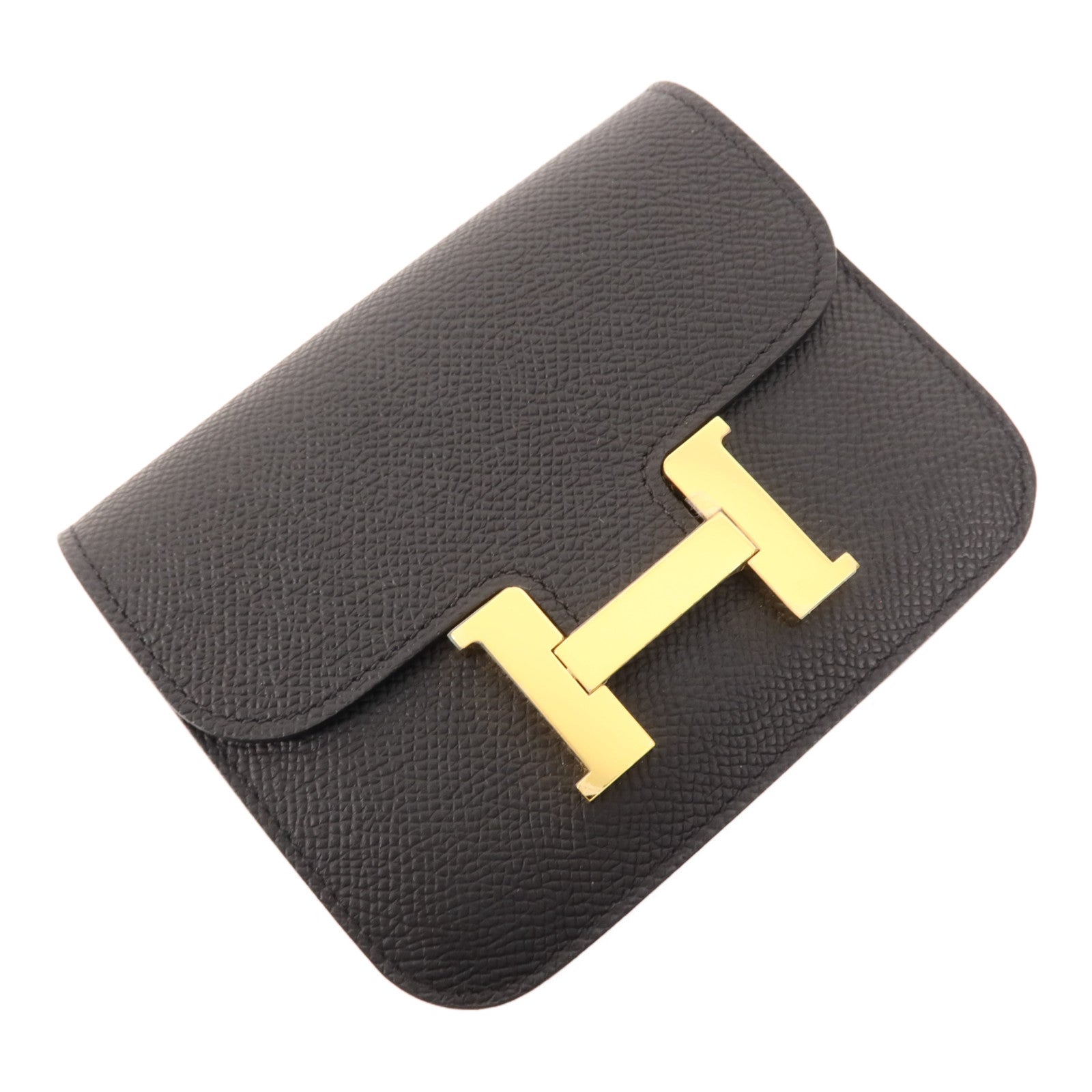 HERMES Epsom皮革Constance Slim金扣錢包Noir
