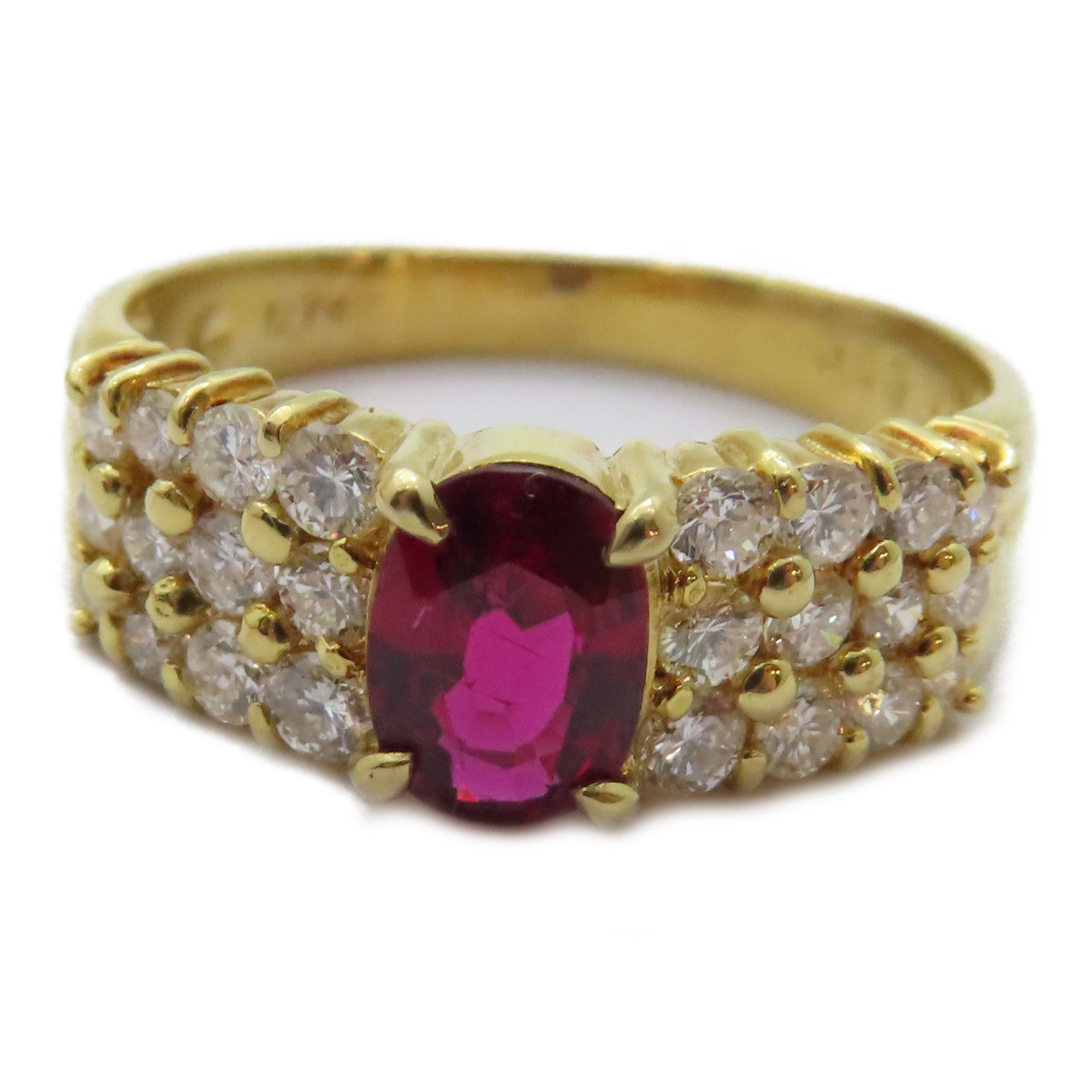 JEWELRY 18K黃金Ruby Diamond Ring 0.74ct紅寶石/0.59ct鑽石戒指US#6.75