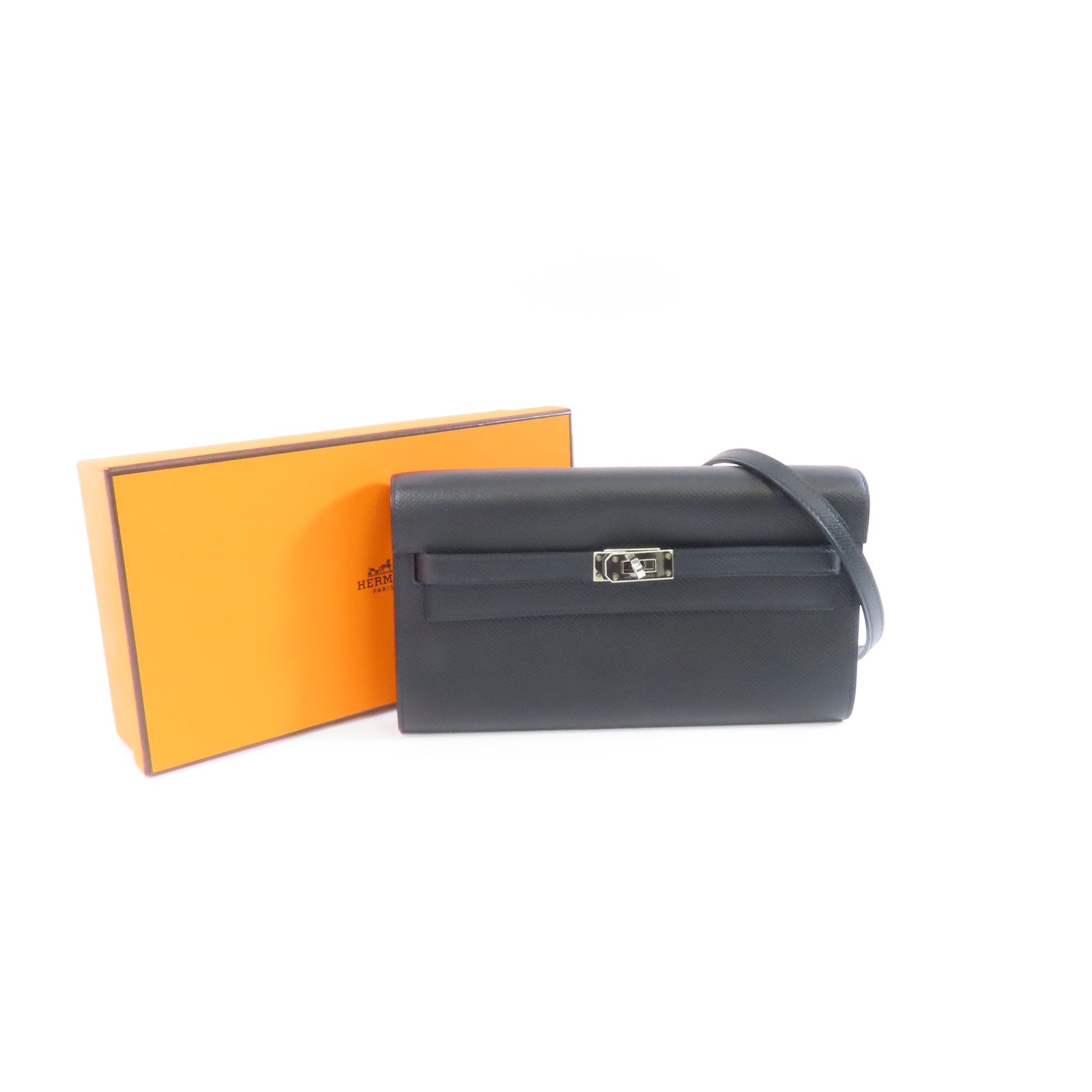 HERMES Epsom皮革Kelly To Go銀扣肩背袋黑色