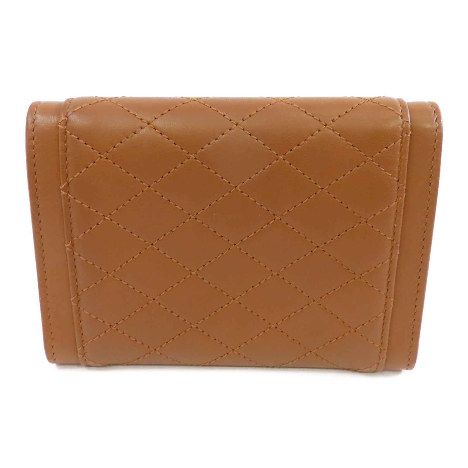 YVES SAINT LAURENT 牛皮皮革Card Case金扣卡片套棕色