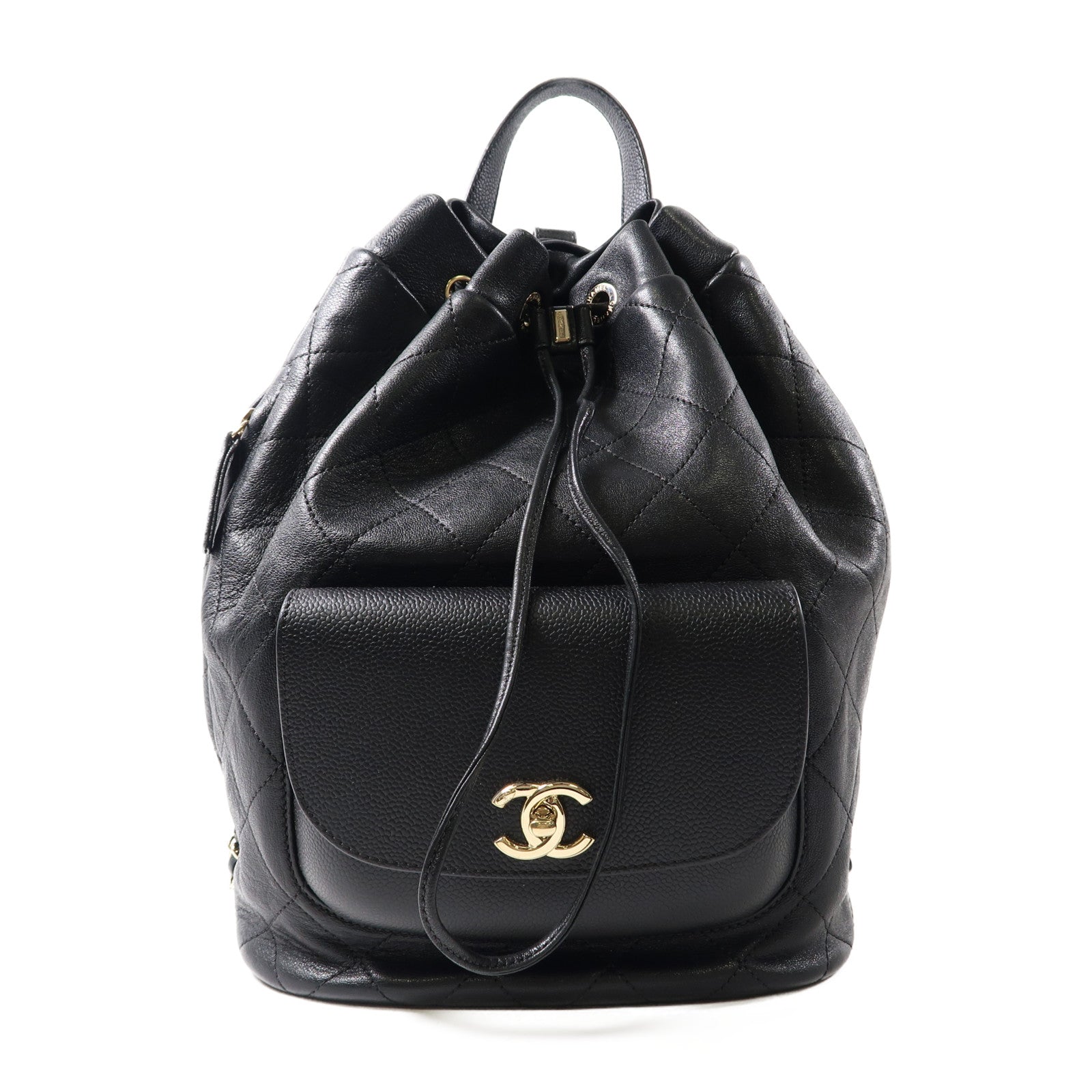 CHANEL 【激減優惠】菱格牛皮皮革Daily Round Backpack金扣背包黑色