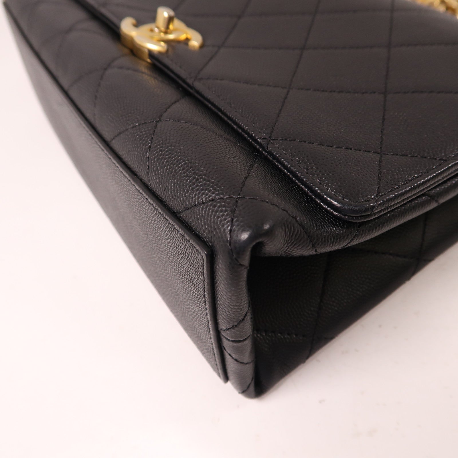 CHANEL 牛皮皮革Shoulder Bag金扣鏈帶手挽肩背兩用袋黑色