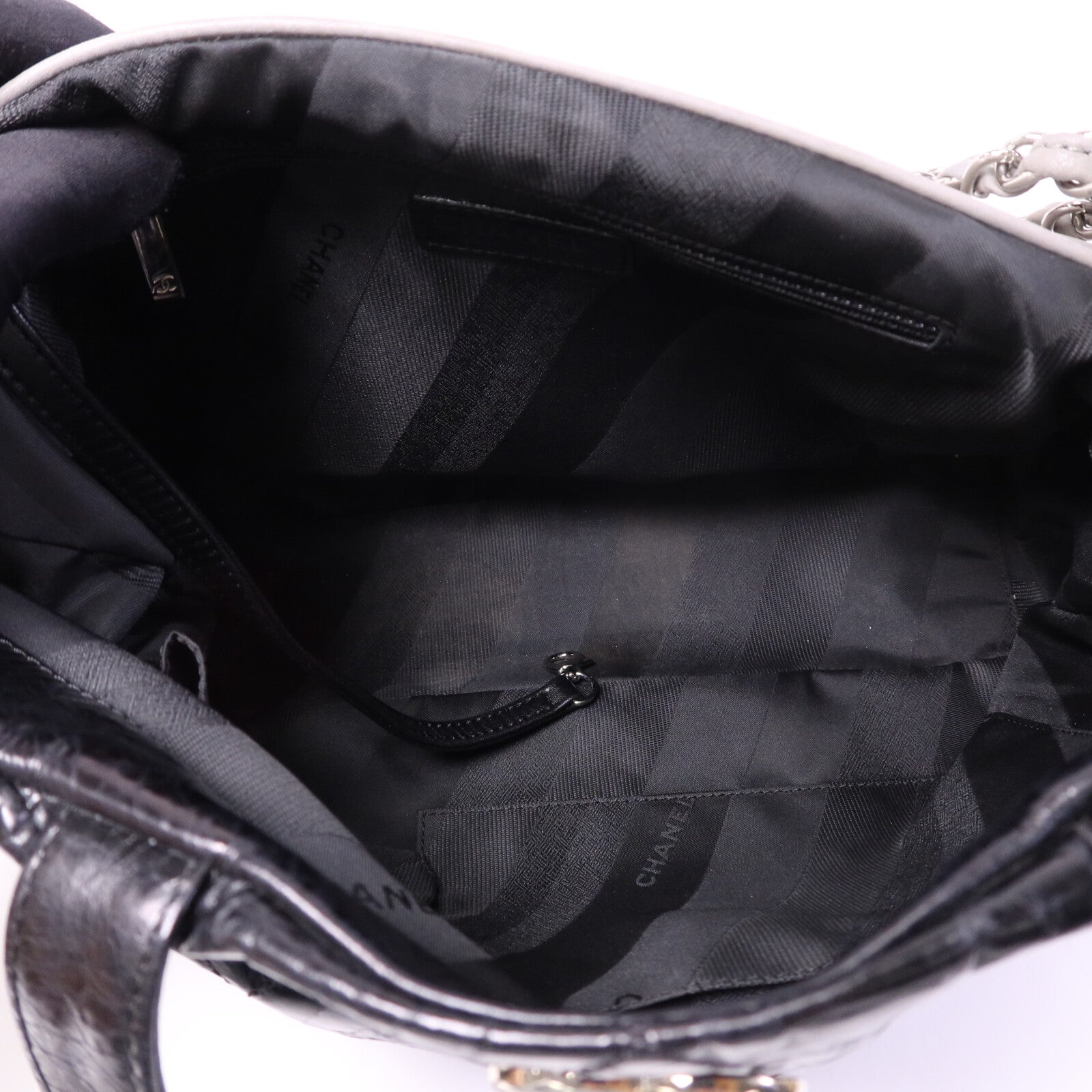 CHANEL 牛皮皮革Portobello Tote銀扣鏈帶肩背袋
