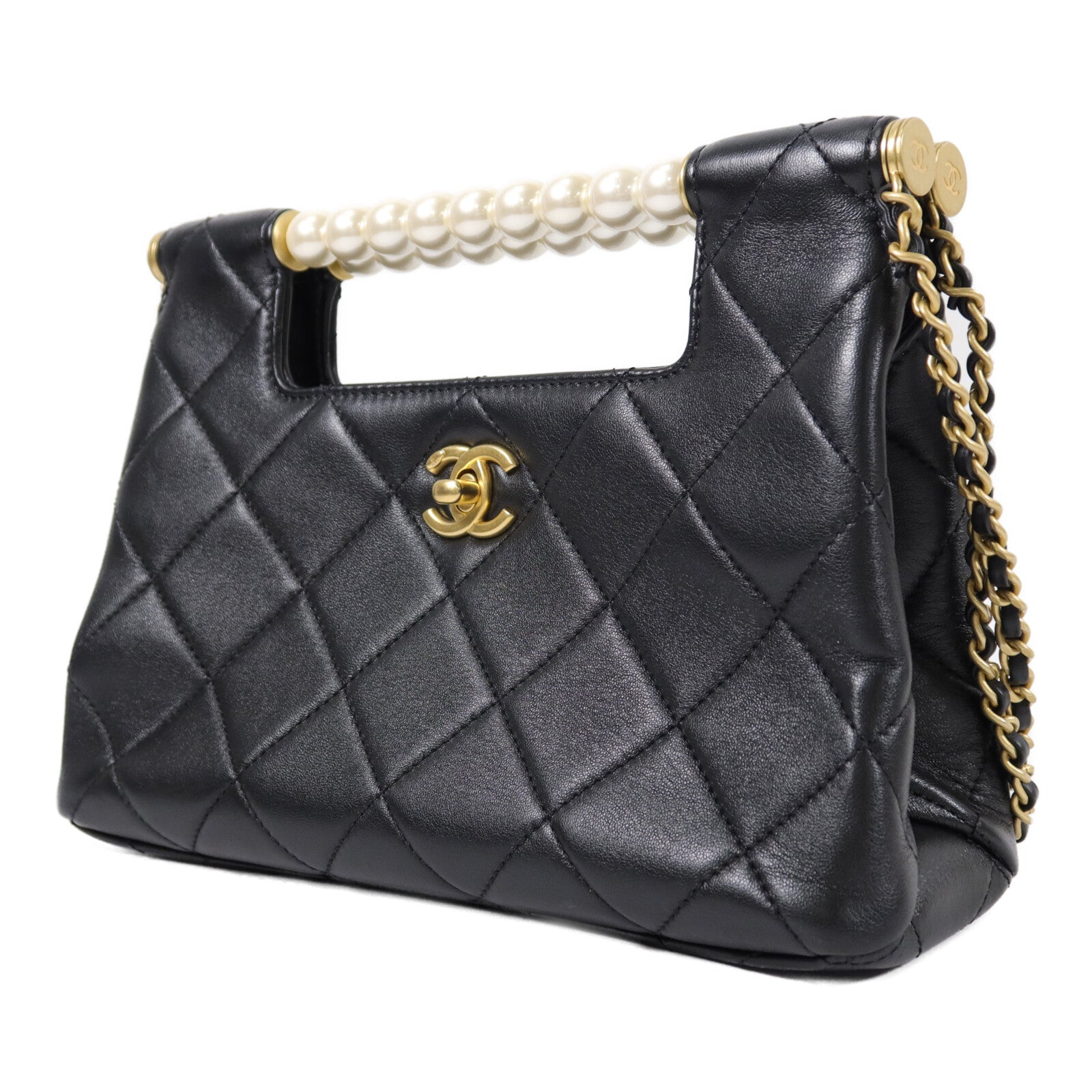 CHANEL 羊皮皮革Pearl Handle Shopping Bag鏈帶肩背袋
