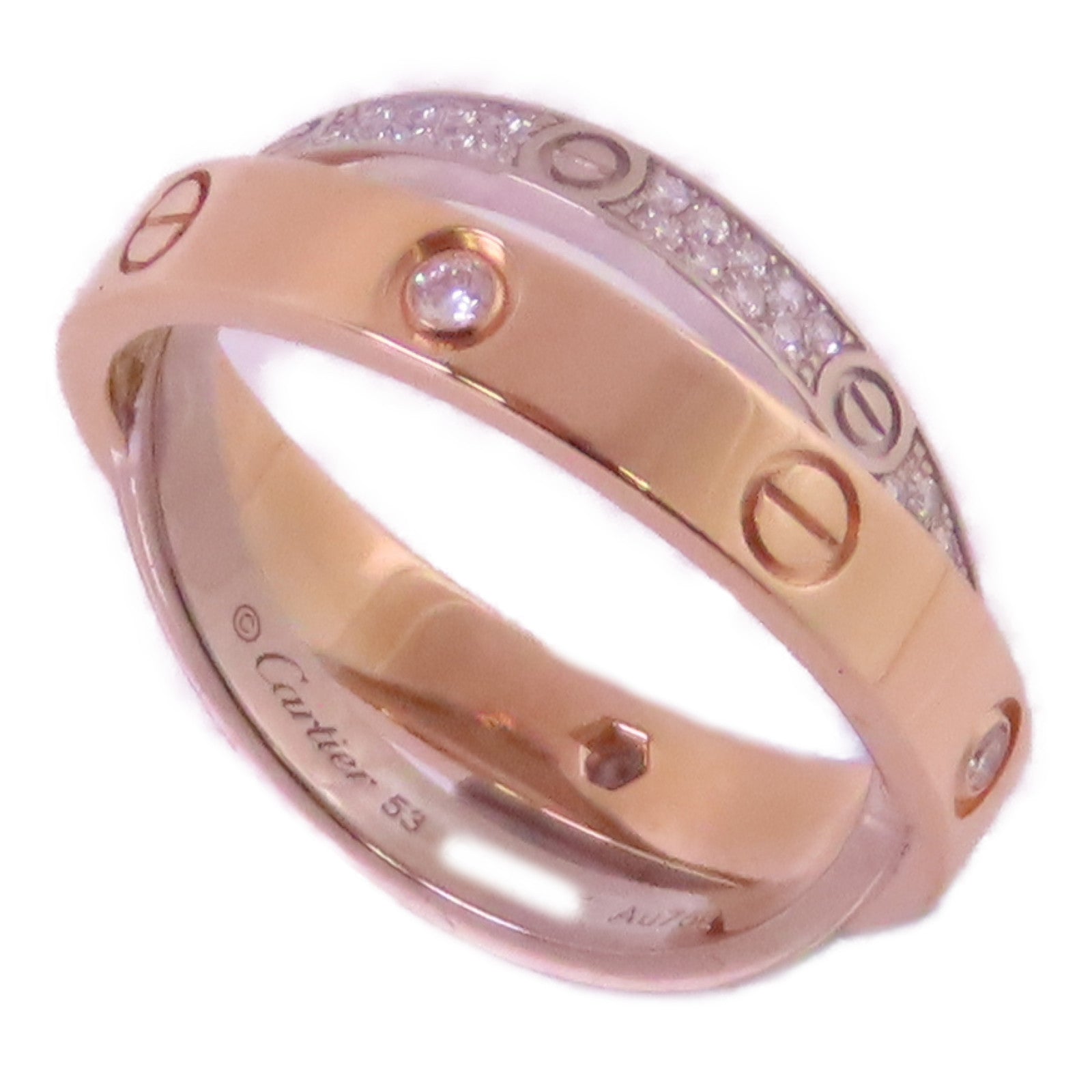 CARTIER 18K玫瑰金/白金/鑽石Love Diamond Ring戒指Cartier#53/US#6.5