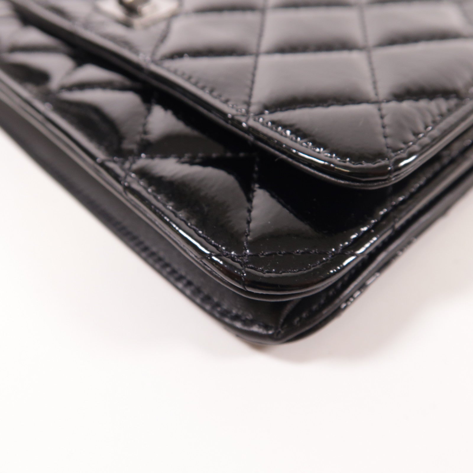 CHANEL CC SHW Wallet On Chain 2.55 Chain Shoulder Bag Patent Leather Black