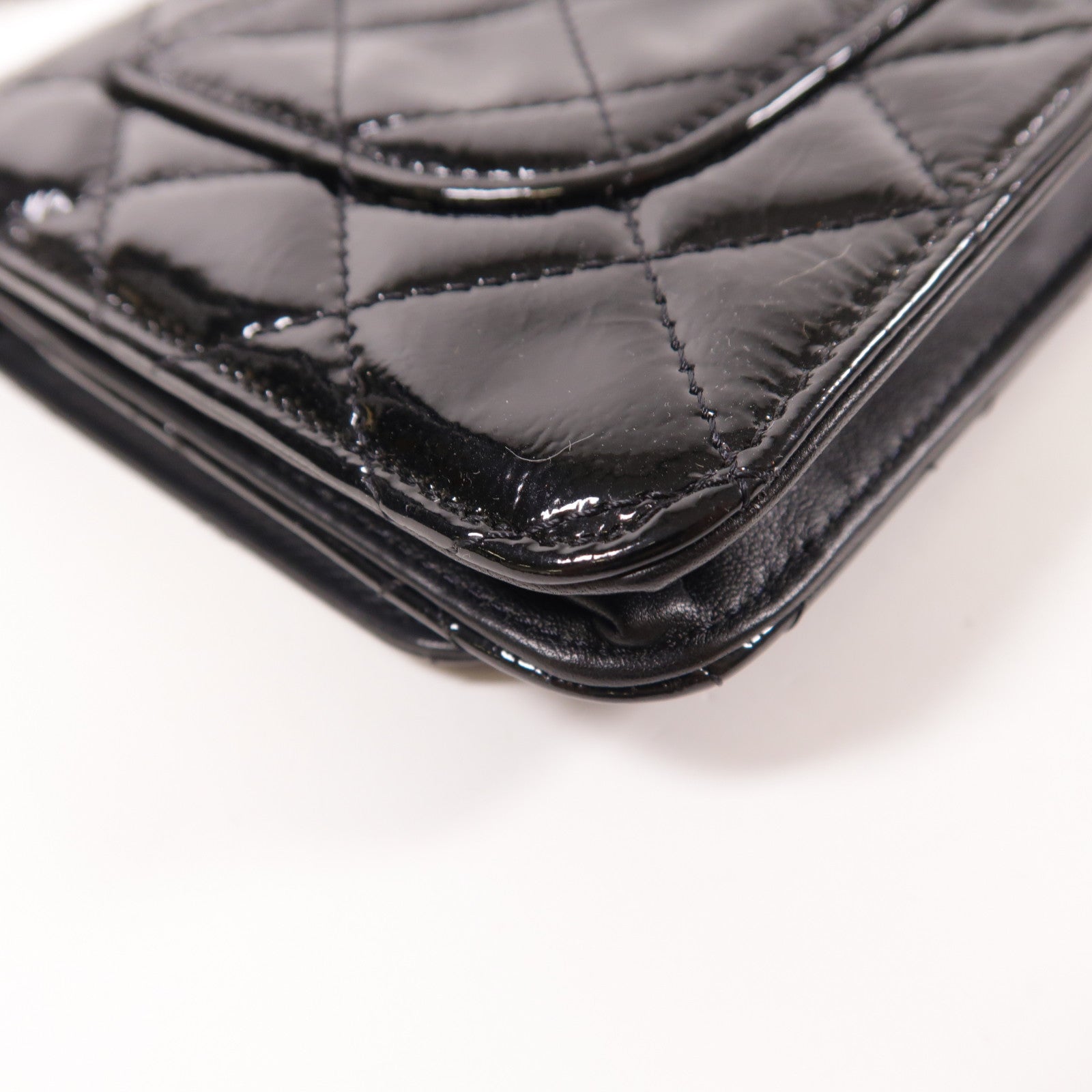 CHANEL CC SHW Wallet On Chain 2.55 Chain Shoulder Bag Patent Leather Black