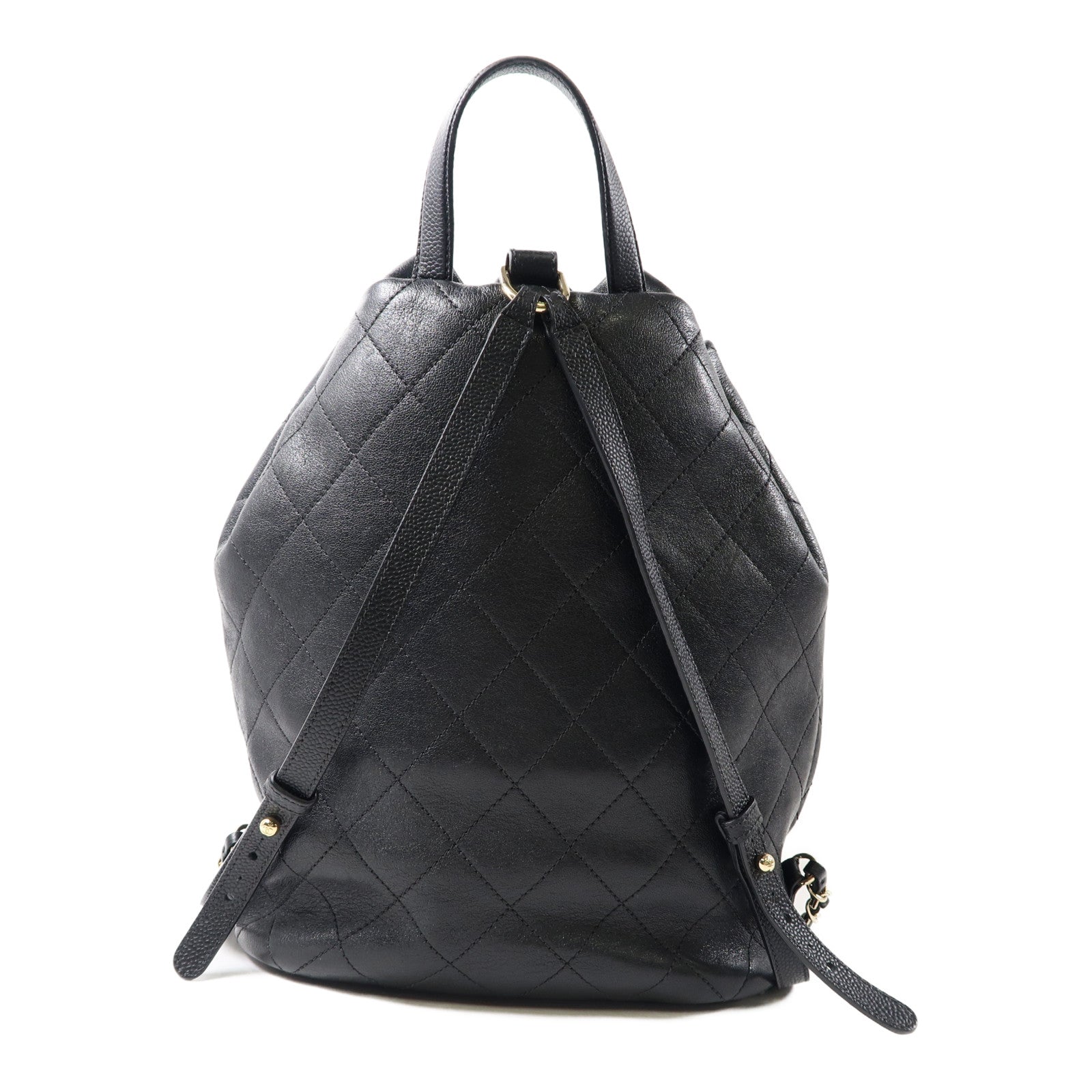 CHANEL 【激減優惠】菱格牛皮皮革Daily Round Backpack金扣背包黑色