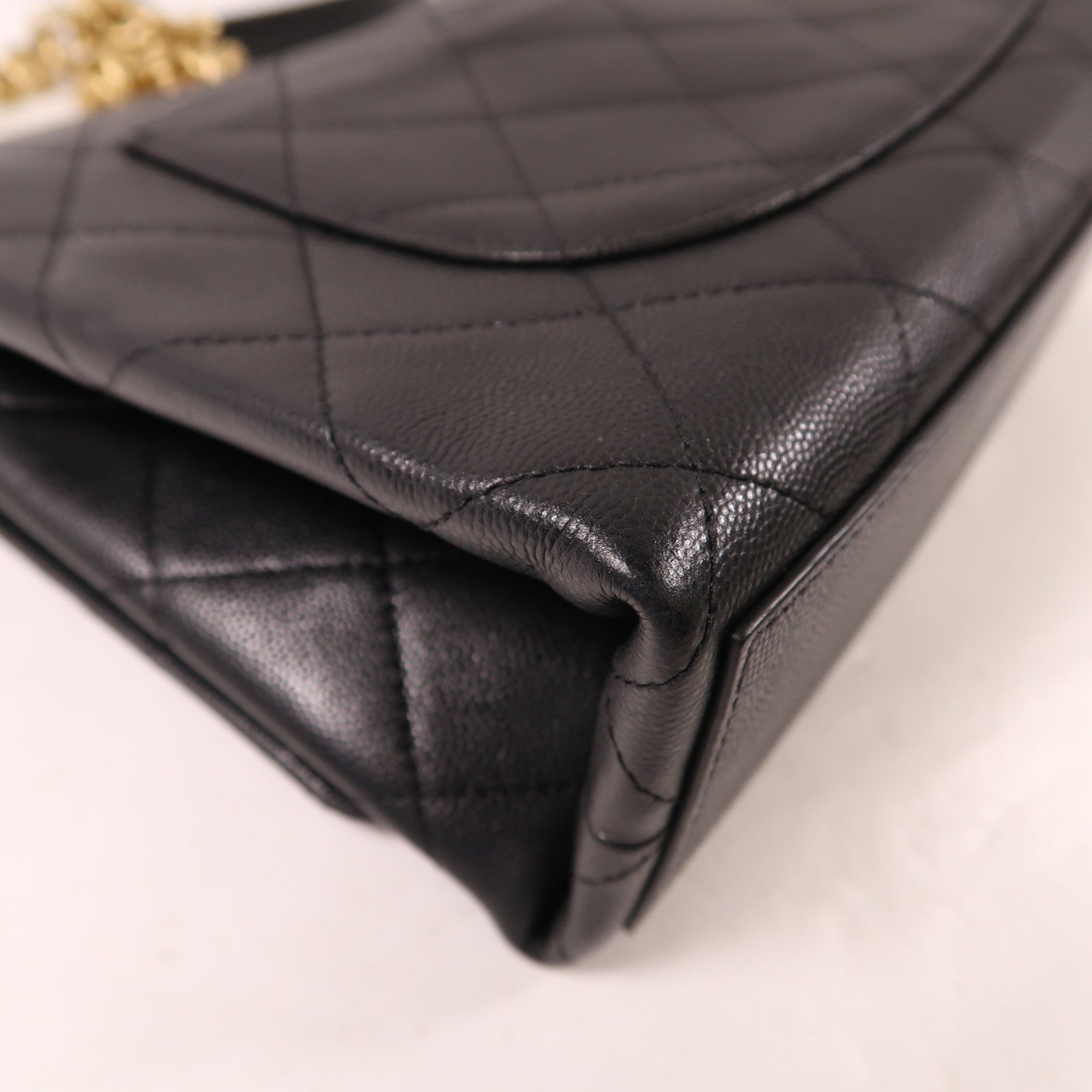 CHANEL 牛皮皮革Shoulder Bag金扣鏈帶手挽肩背兩用袋黑色