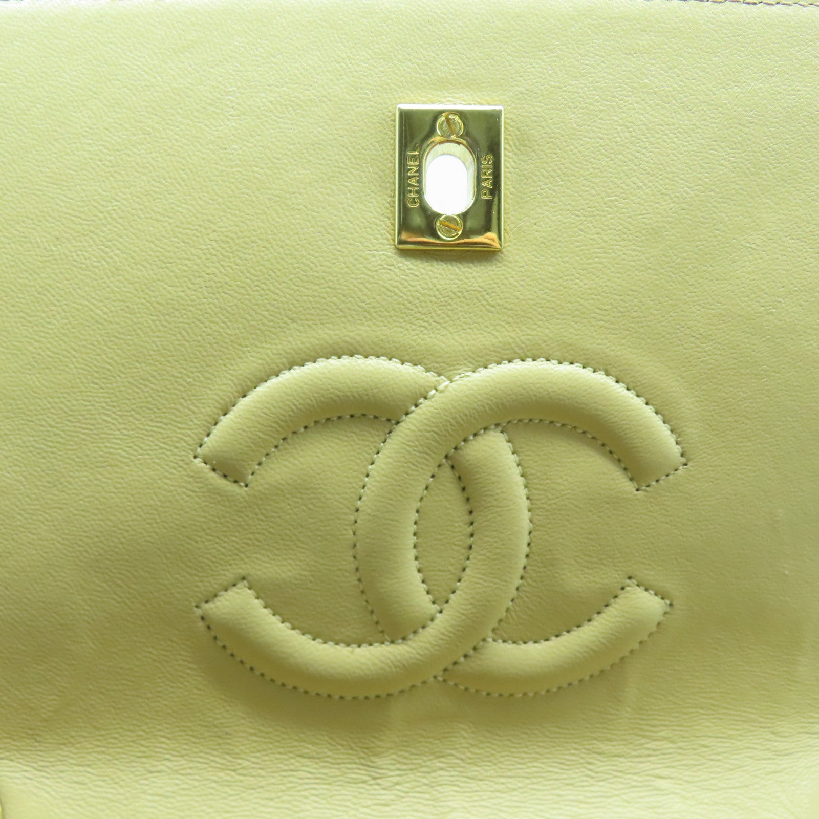 CHANEL 【清倉大減價】菱格羊皮皮革Chain Shoulder金扣鏈帶肩背袋米色