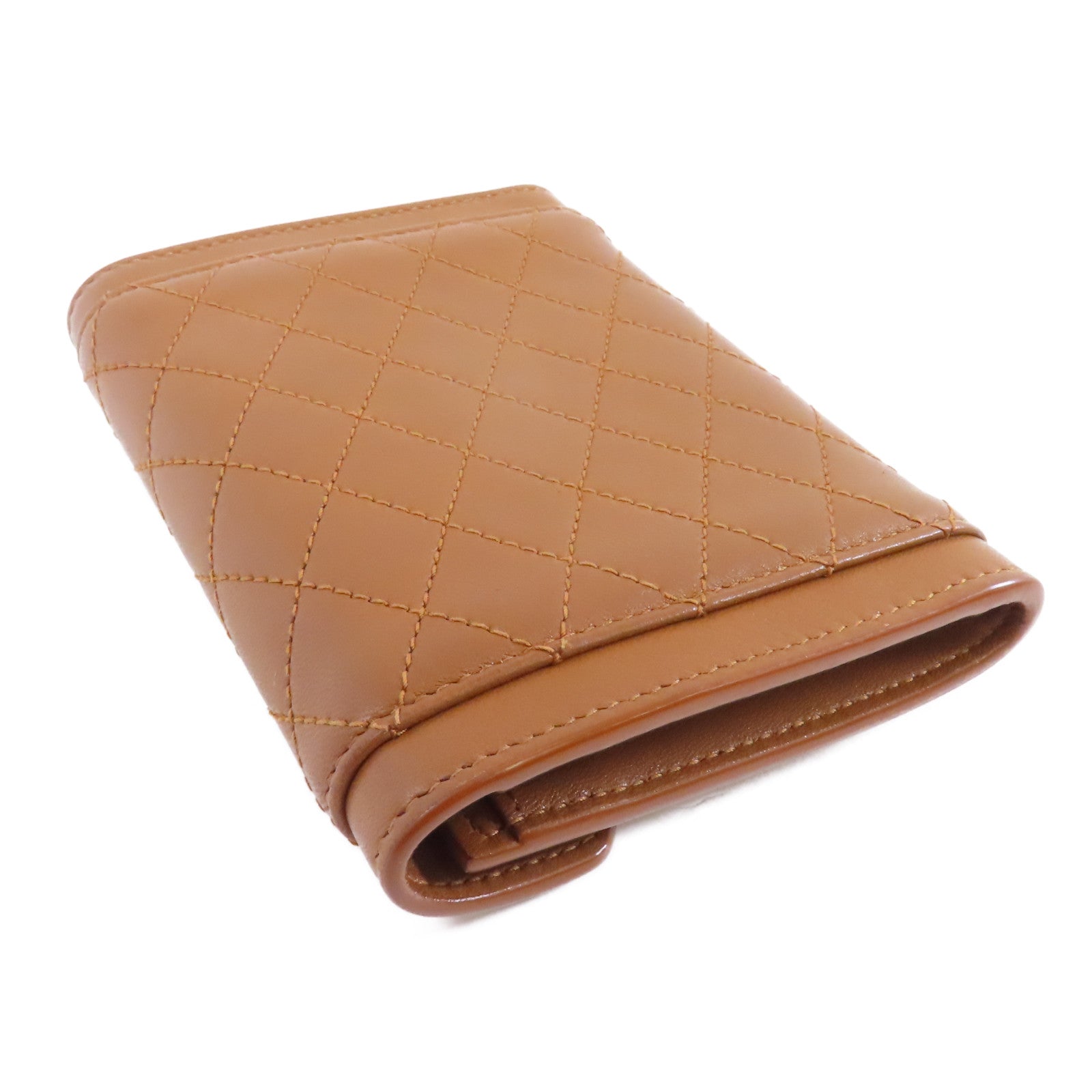 YVES SAINT LAURENT 牛皮皮革Card Case金扣卡片套棕色