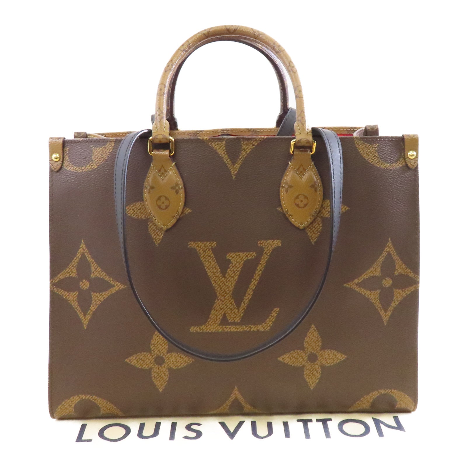 LOUIS VUITTON Monogram Giant On The Go MM金扣手挽肩背兩用袋啡色