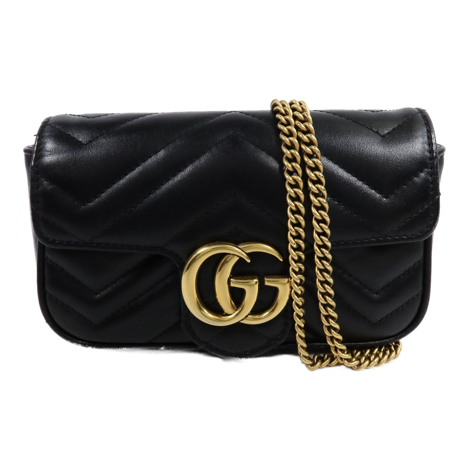 GUCCI 牛皮皮革GG Marmont Super Mini鏈帶肩背袋