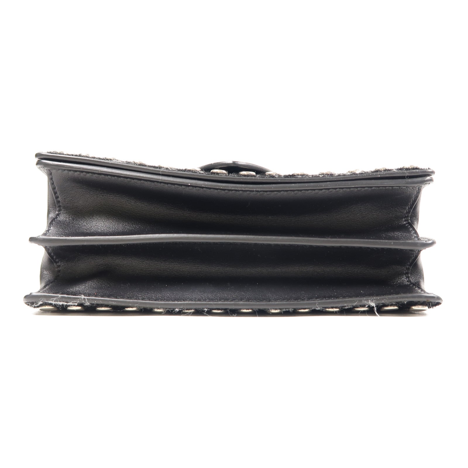 PRADA 牛皮皮革/馬毛Shoulder Bag銀扣肩背袋黑色