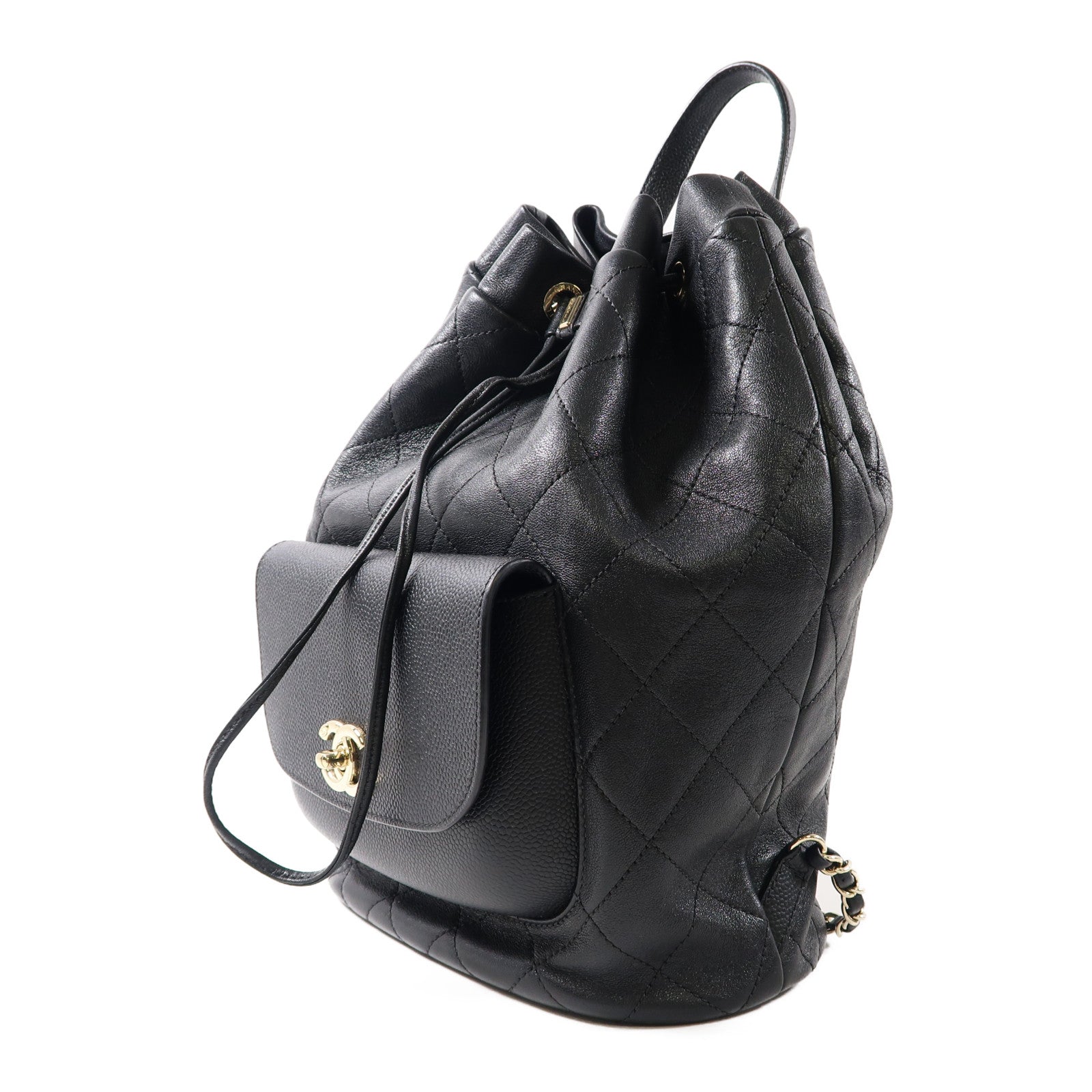 CHANEL 【激減優惠】菱格牛皮皮革Daily Round Backpack金扣背包黑色