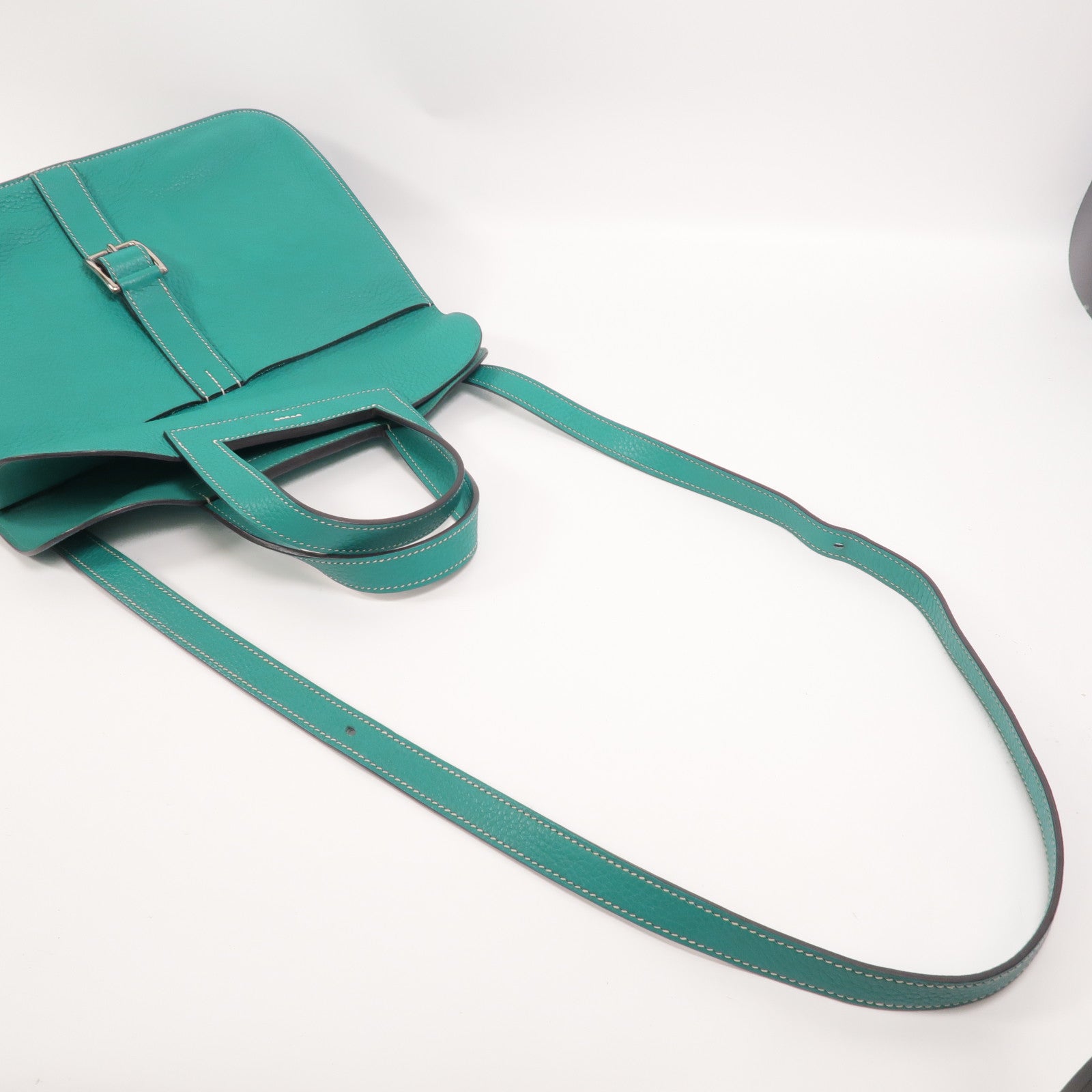 HERMES Clemence皮革Halzan 31手挽肩背兩用袋Bleu Paon