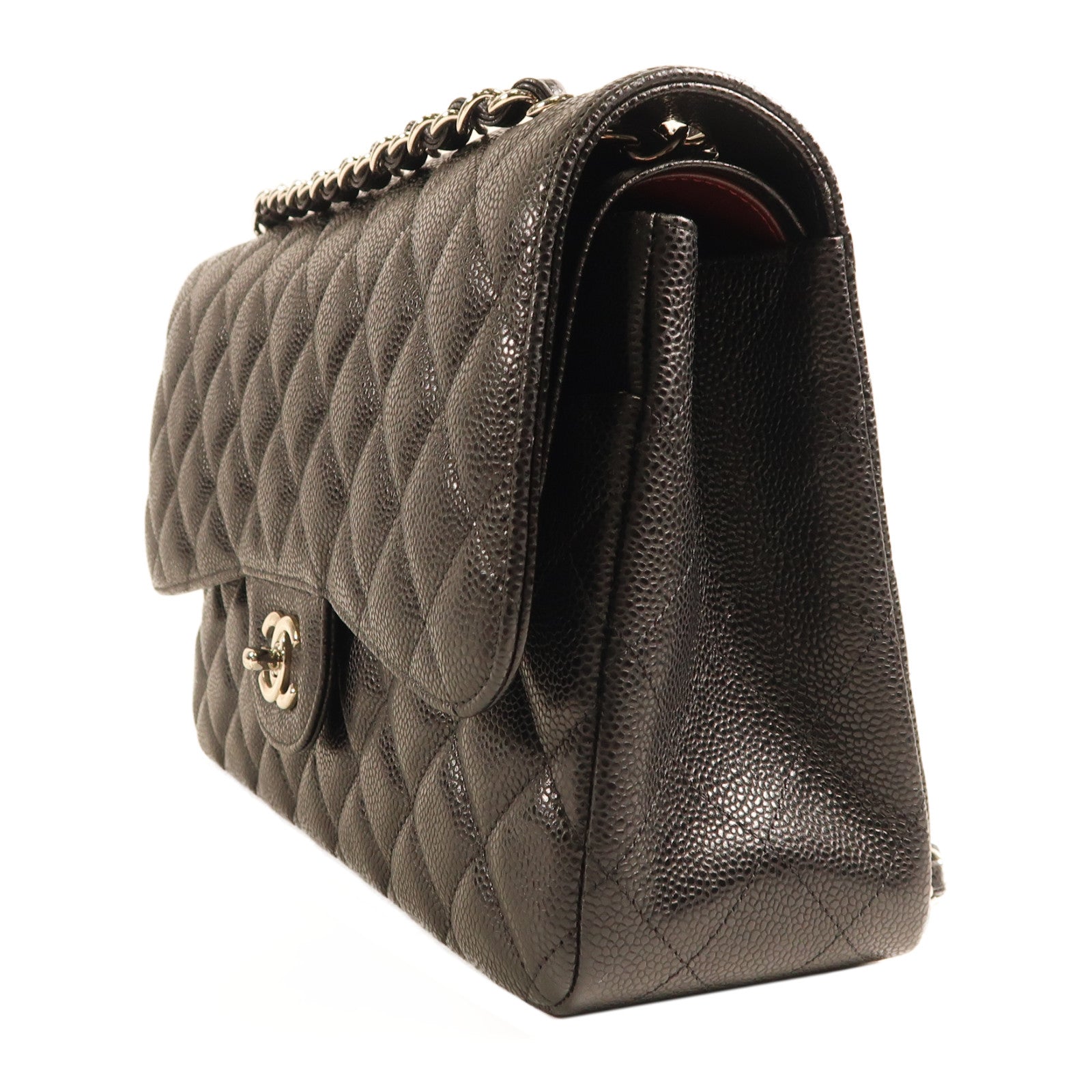 CHANEL 【激減優惠】牛皮皮革Jumbo 30銀扣鏈帶肩背袋黑色