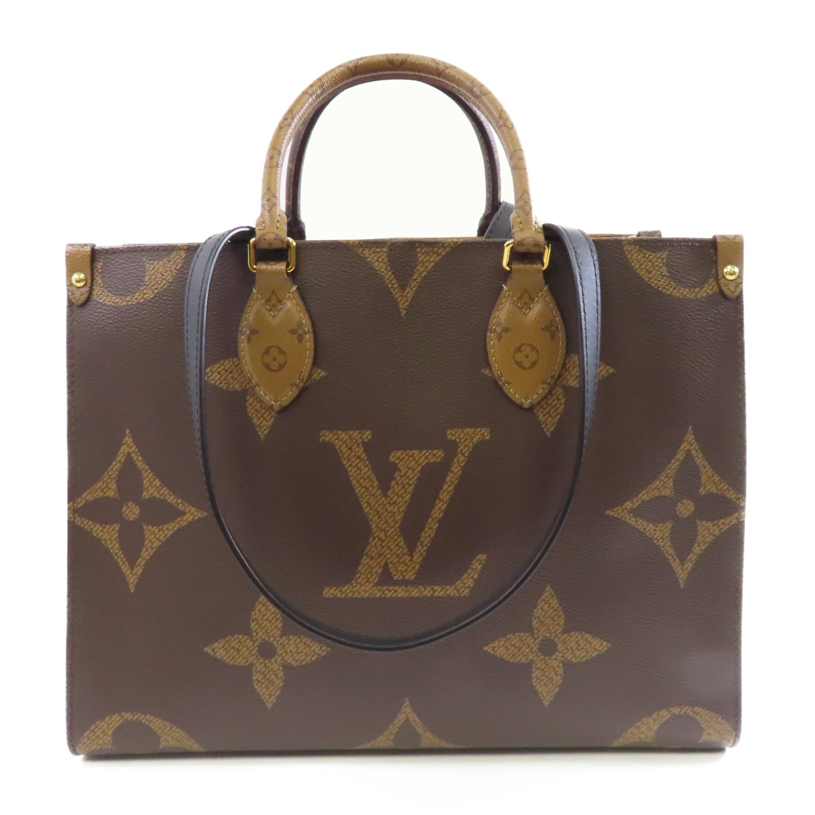 LOUIS VUITTON Monogram Giant On The Go MM金扣手挽肩背兩用袋啡色