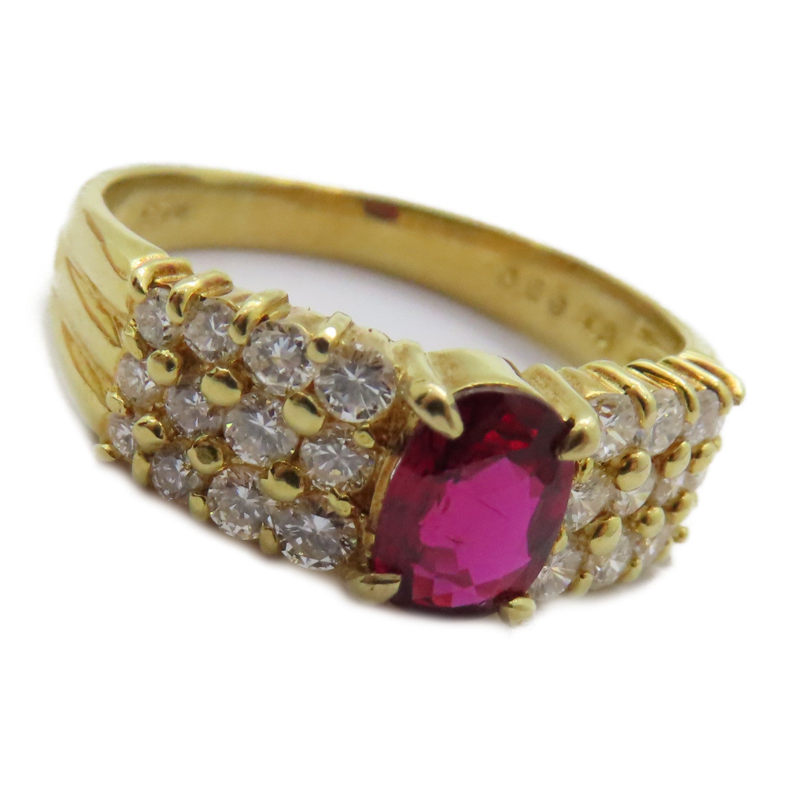 JEWELRY 18K黃金Ruby Diamond Ring 0.74ct紅寶石/0.59ct鑽石戒指US#6.75