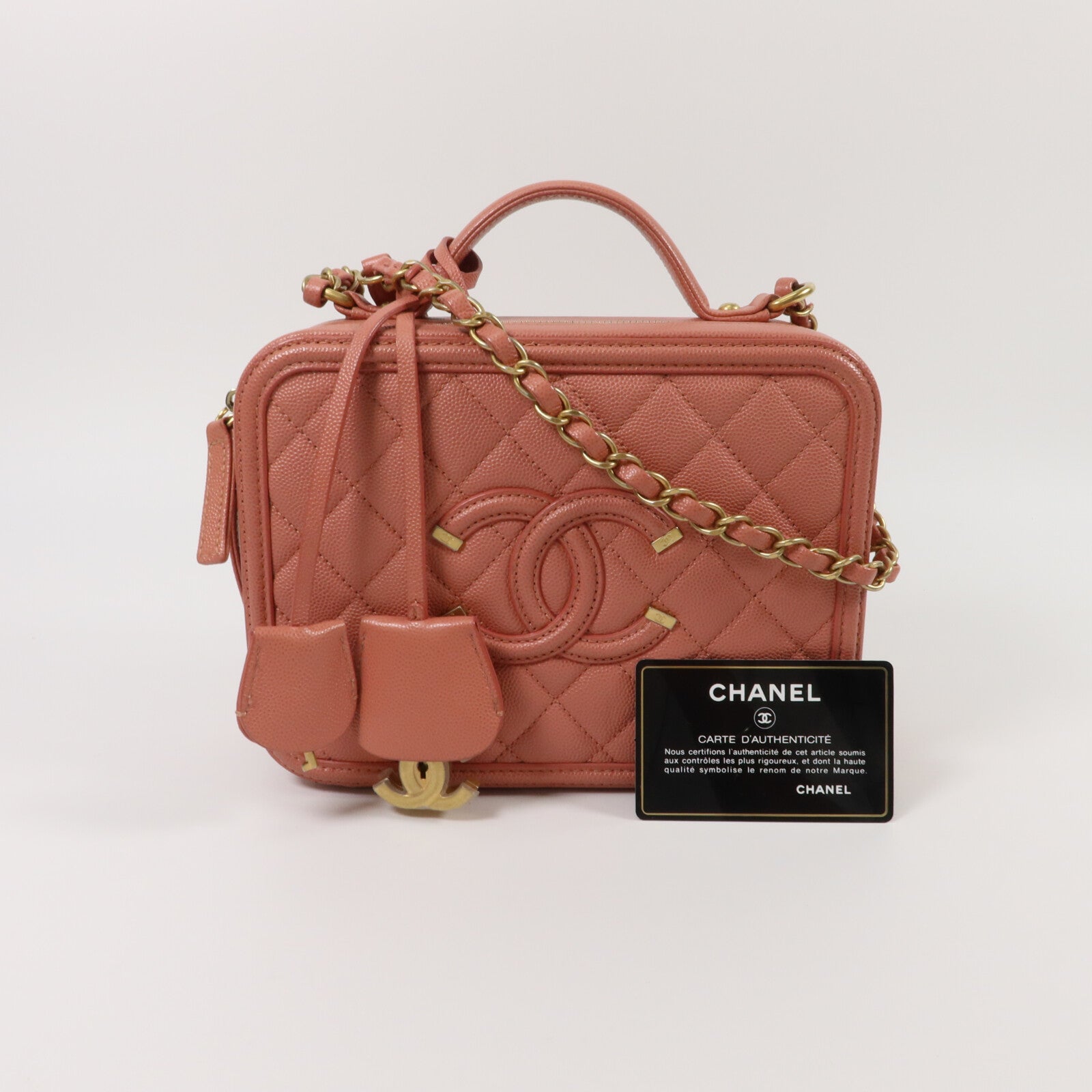 CHANEL 牛皮皮革Vanity Case鏈帶手挽肩背兩用袋