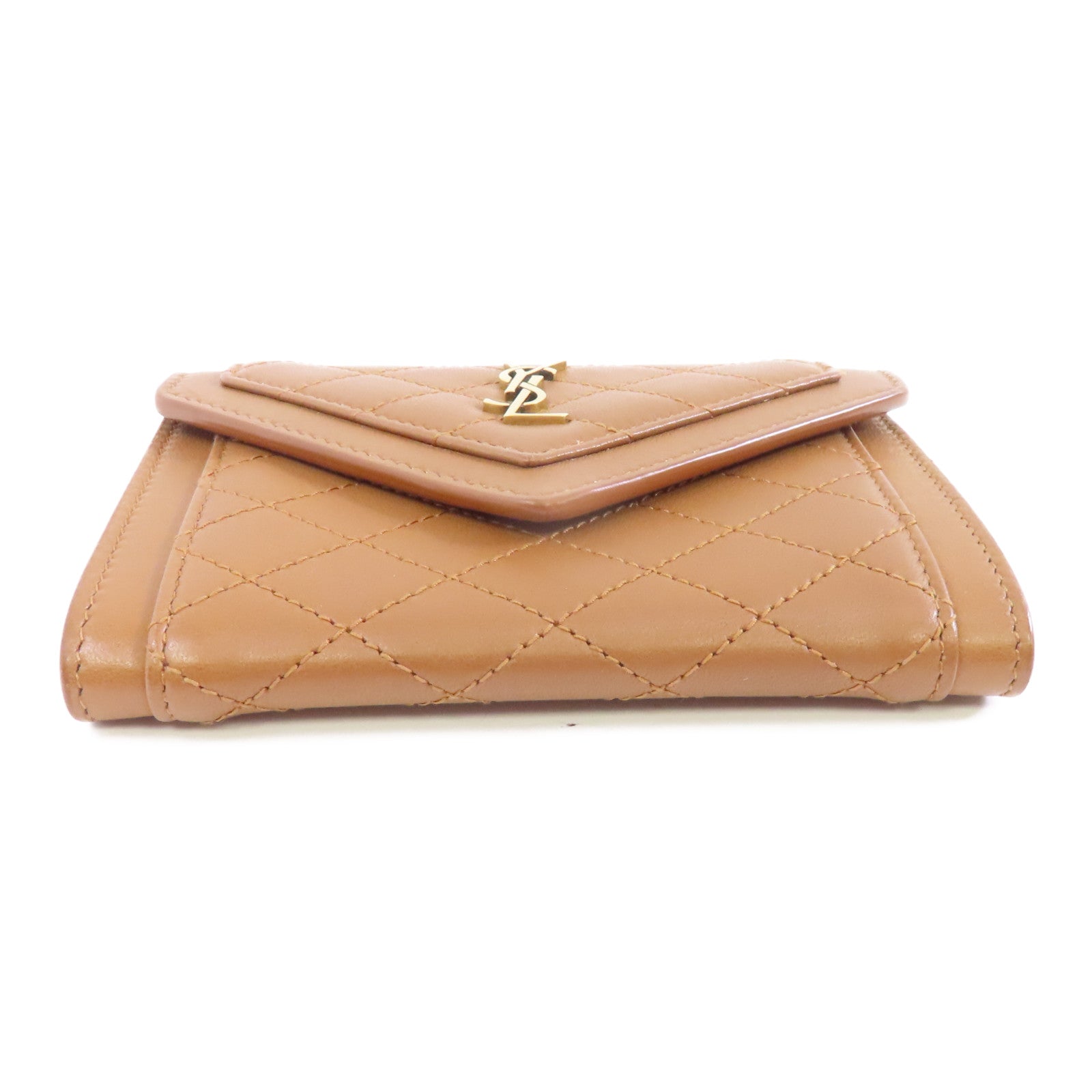 YVES SAINT LAURENT 牛皮皮革Card Case金扣卡片套棕色