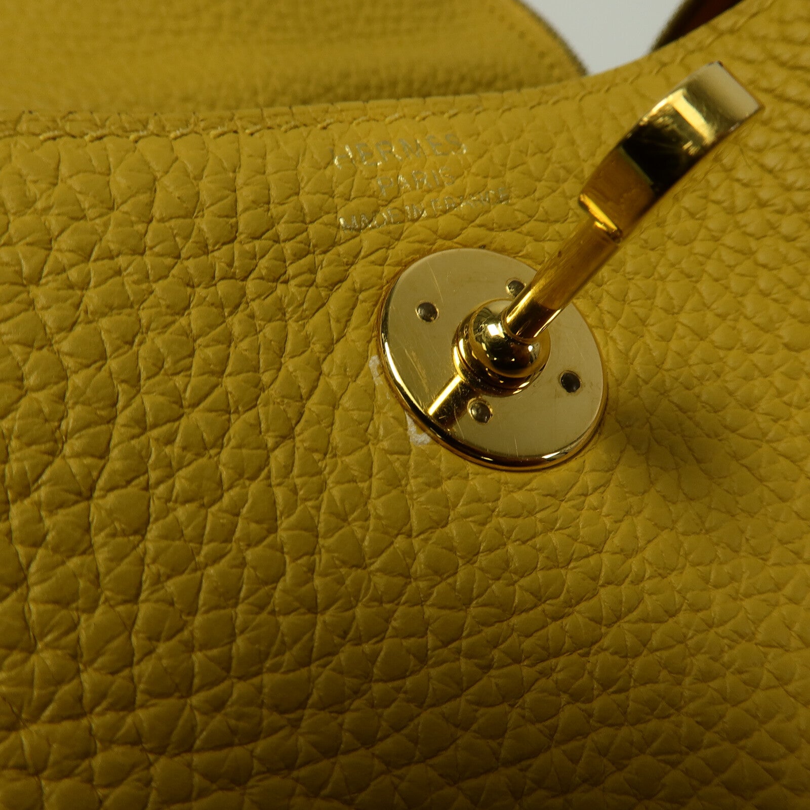 HERMES Clemence皮革Mini Lindy手挽肩背兩用袋Jaune Ambre