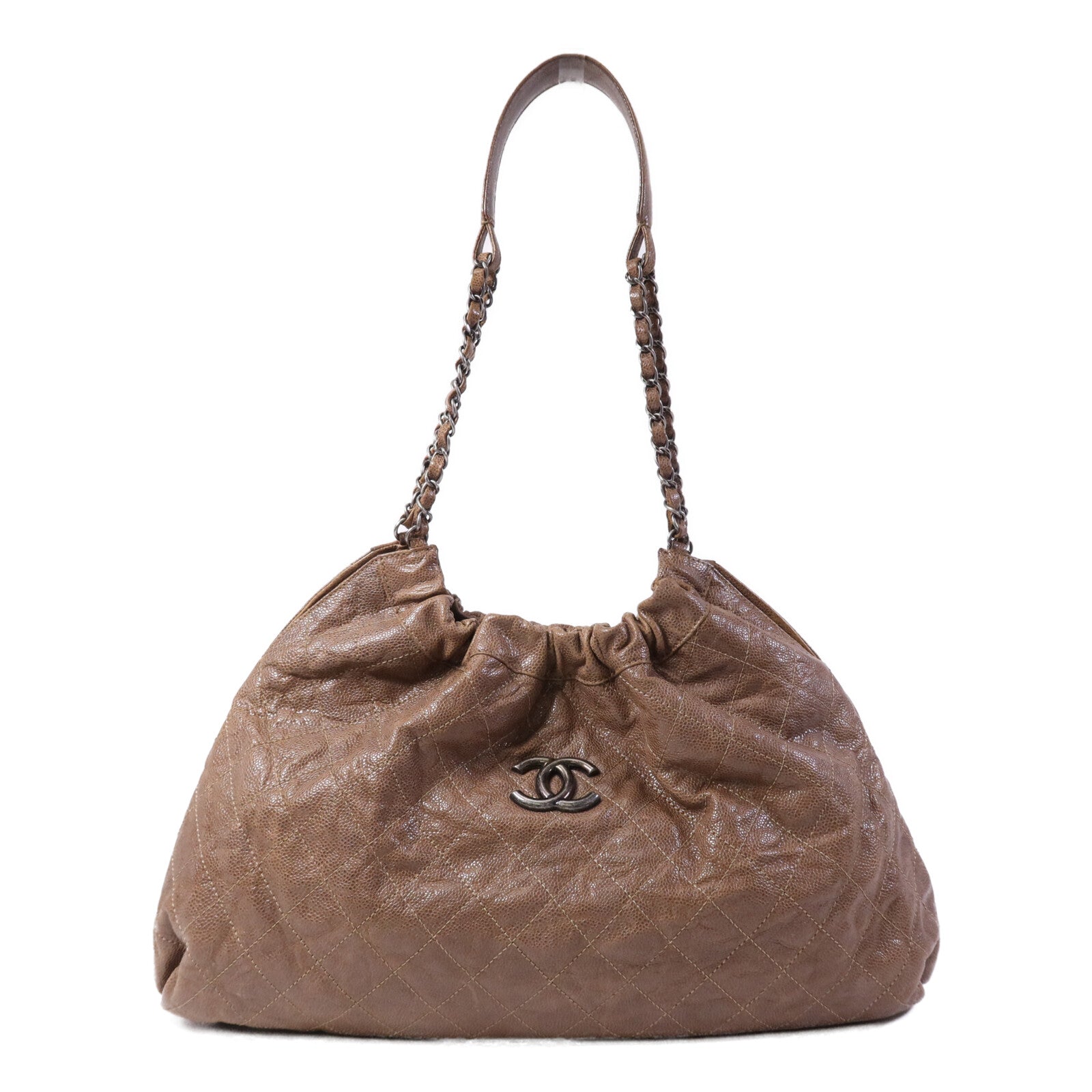 CHANEL 牛皮皮革Shoulder Bag銀扣肩背袋