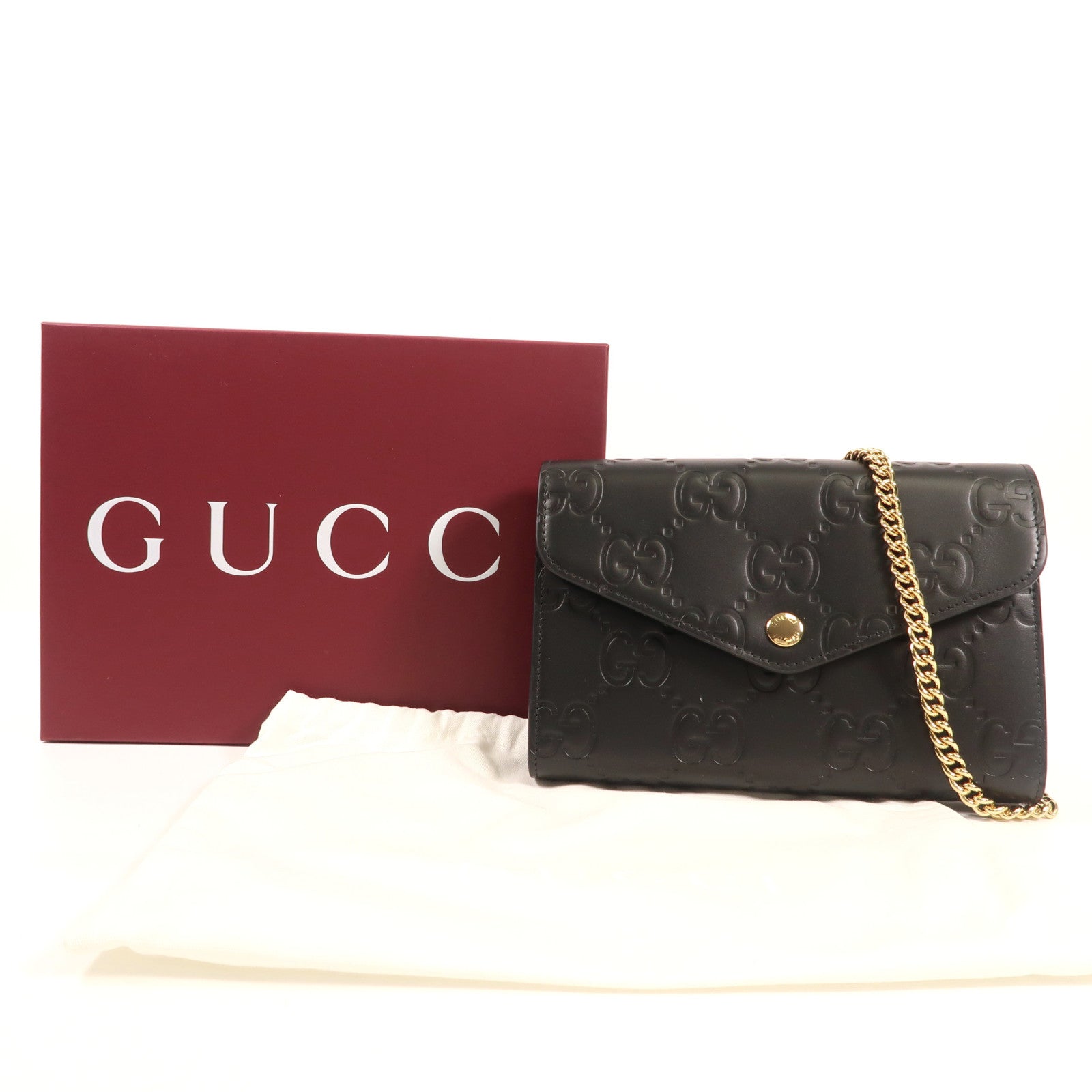 GUCCI 皮革GG Chain Wallet金扣鏈帶肩背袋