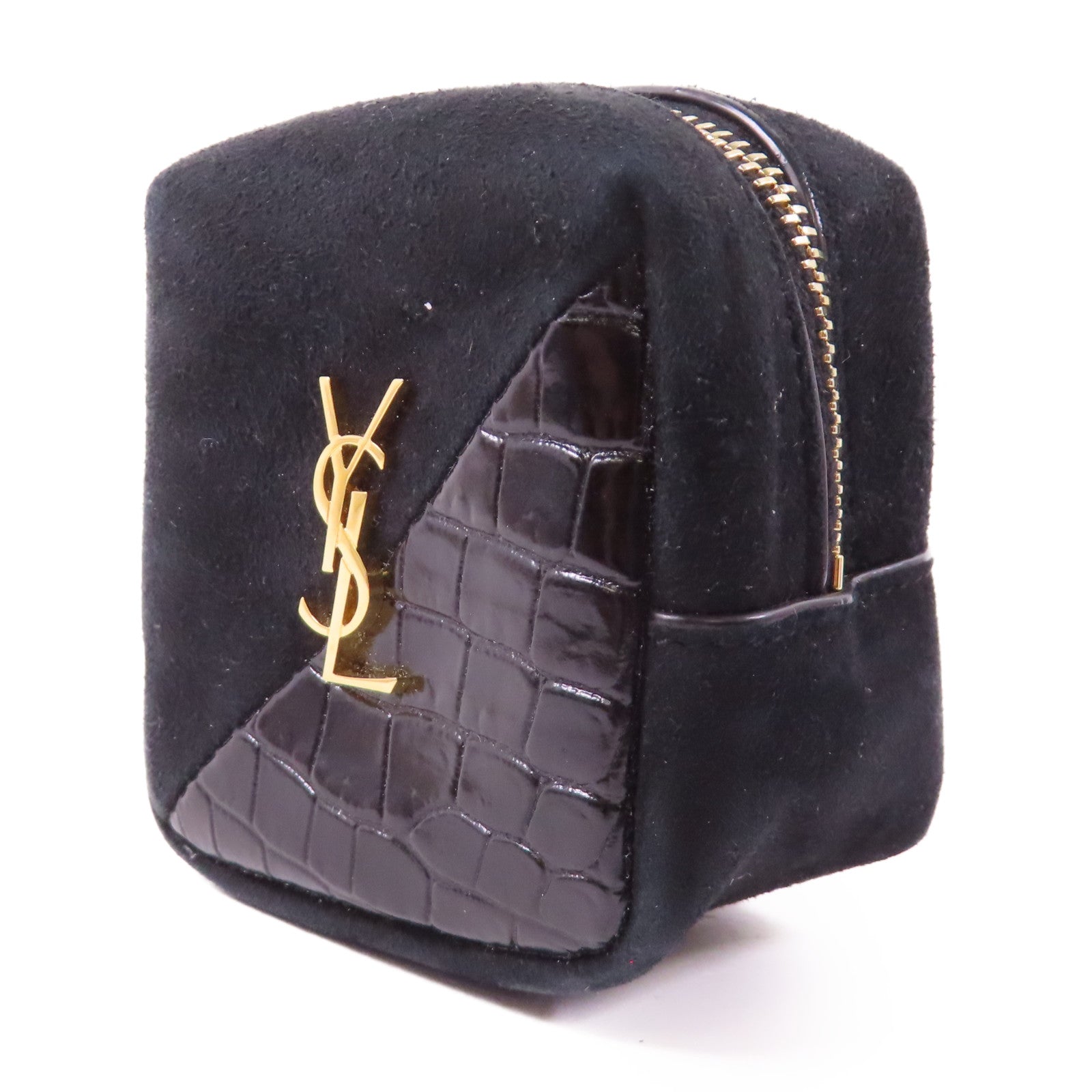 SAINT LAURENT 牛皮皮革Coin purse金扣鎖匙包黑色