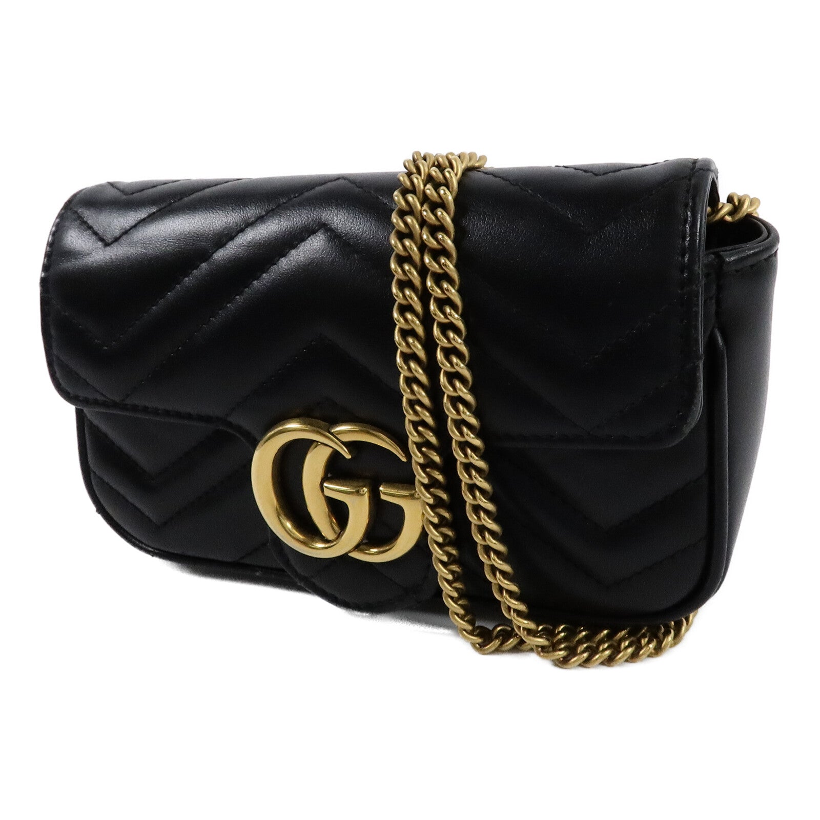 GUCCI 牛皮皮革GG Marmont Super Mini鏈帶肩背袋